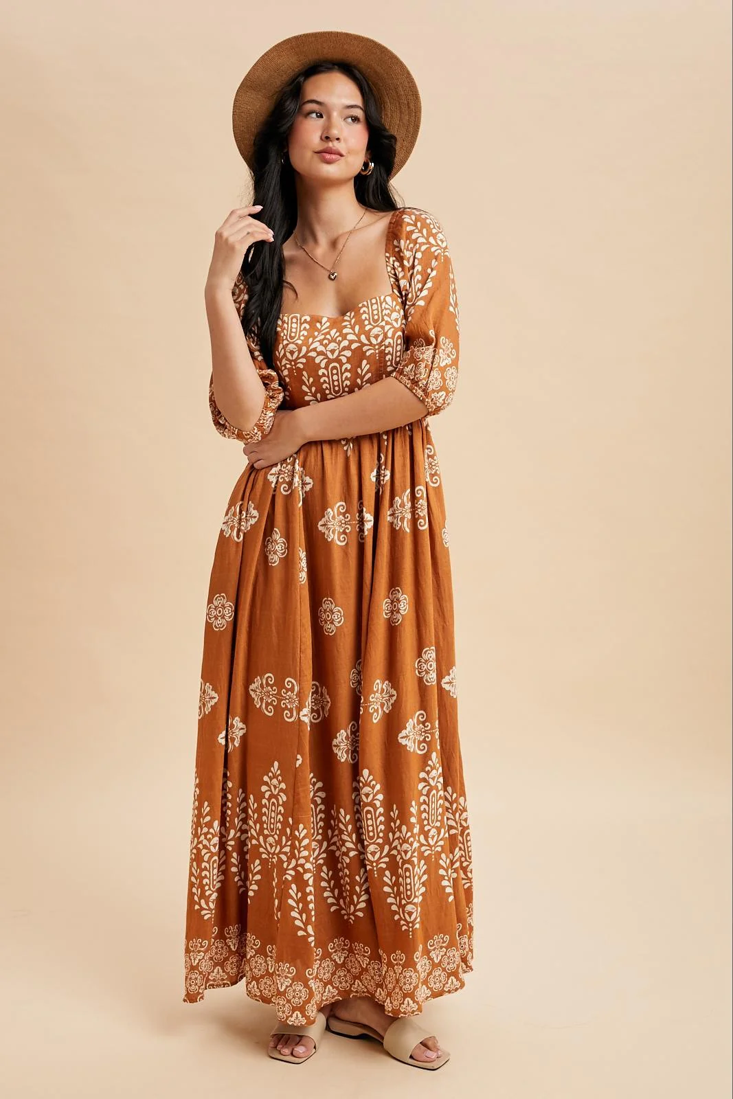 Amber Damask Print Short Sleeve Maxi Dress - Image 3