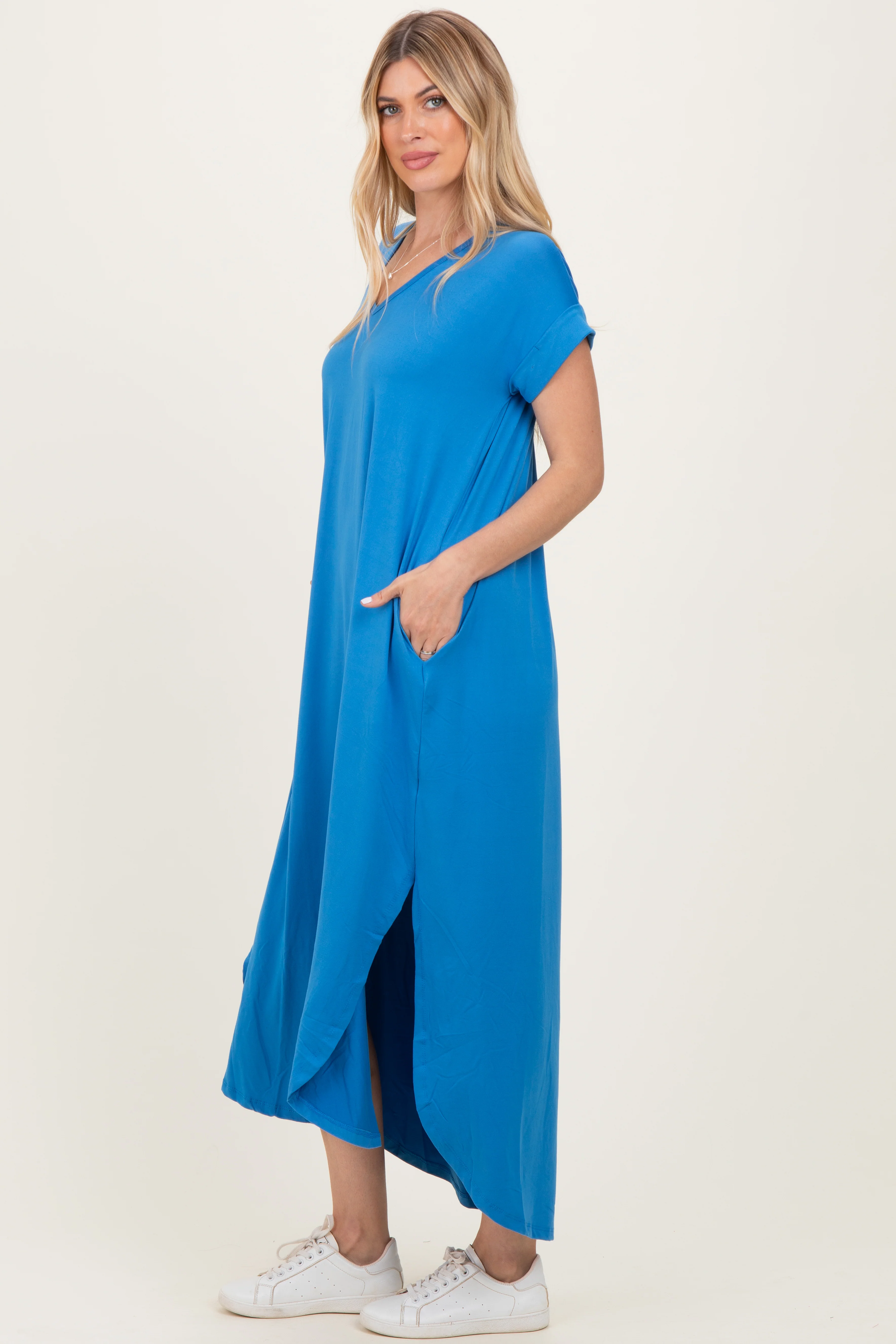 Aqua Blue Side Slit Maxi Dress - Image 3