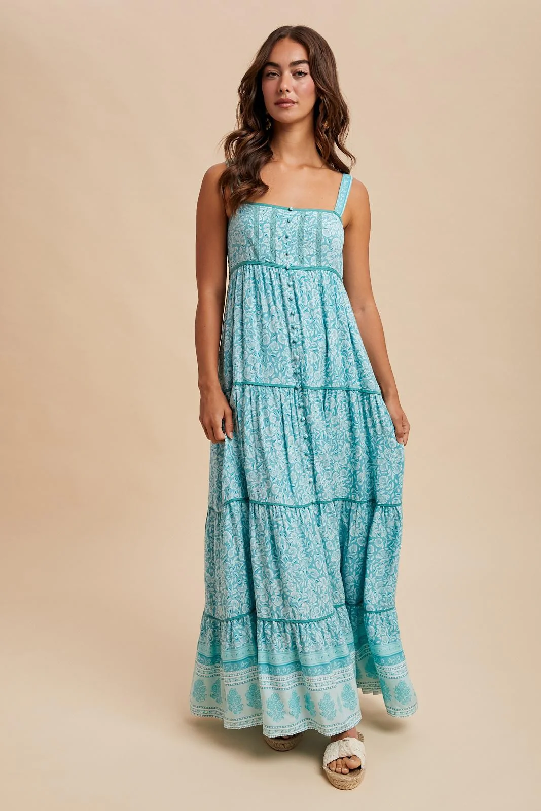 Aqua Border Print Sleeveless Maternity Maxi Dress - Image 5