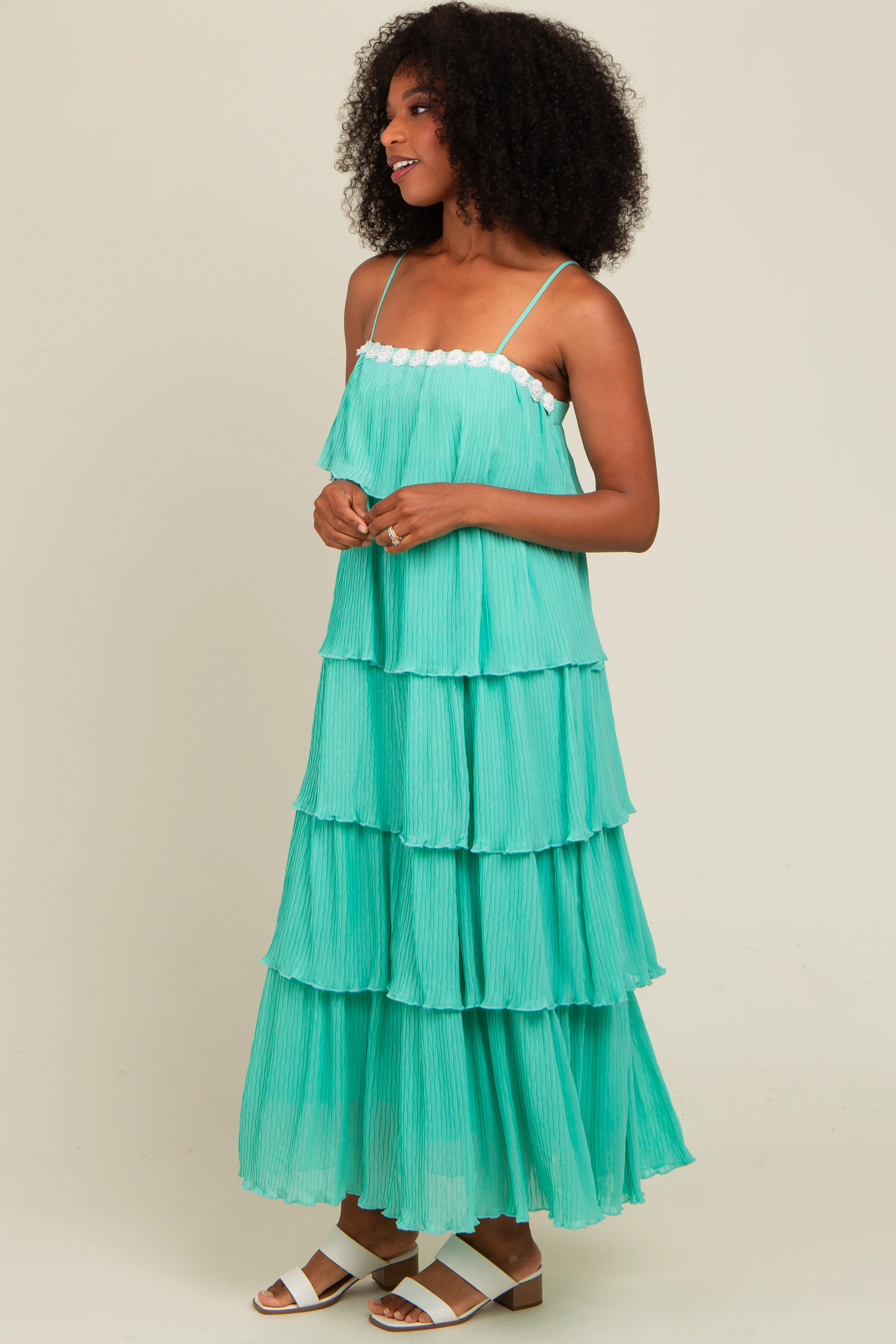 Aqua Ruffle Tiered Maxi Dress - Image 3