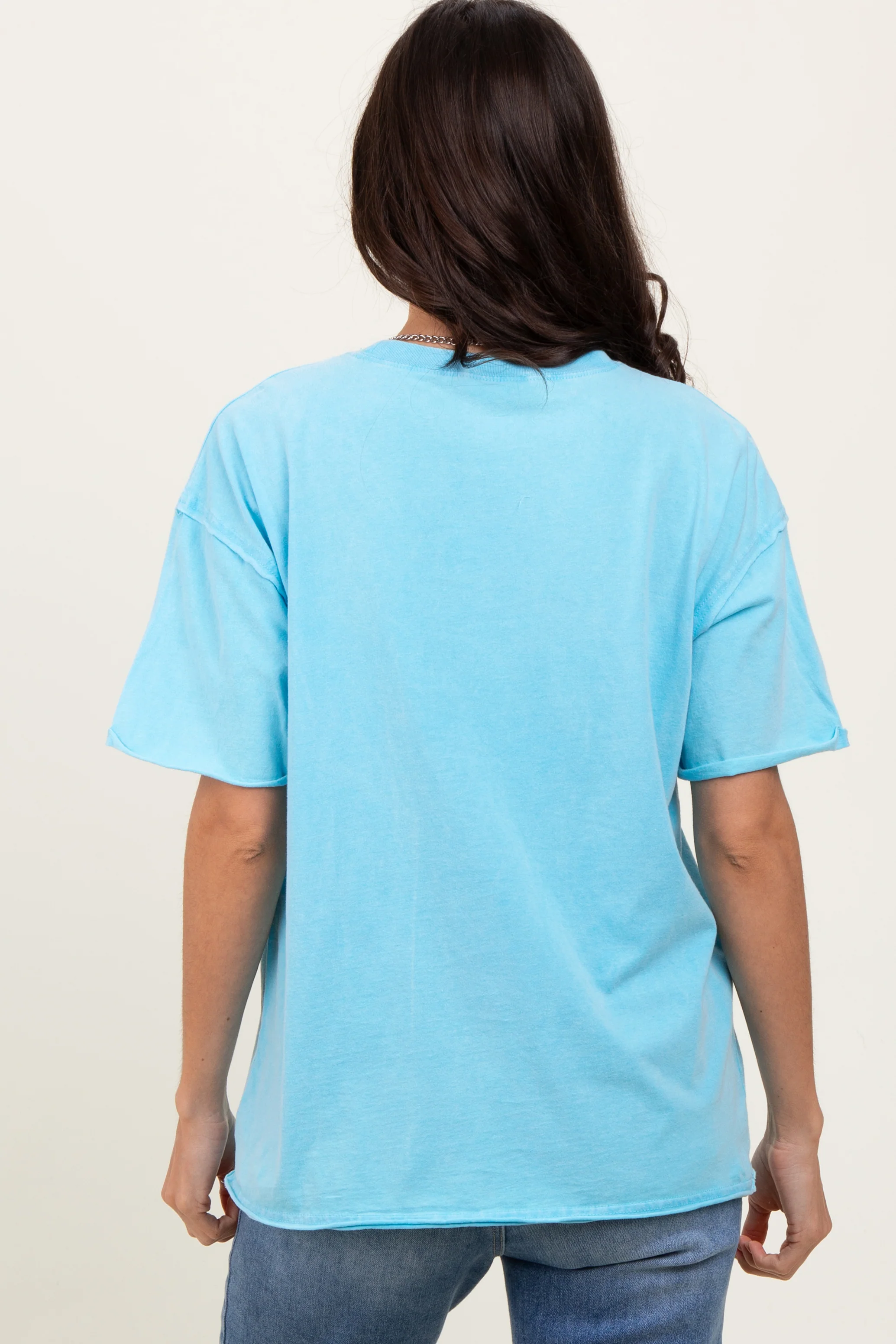 Aqua Short Sleeve Front Pocket Tunic Top - Image 4