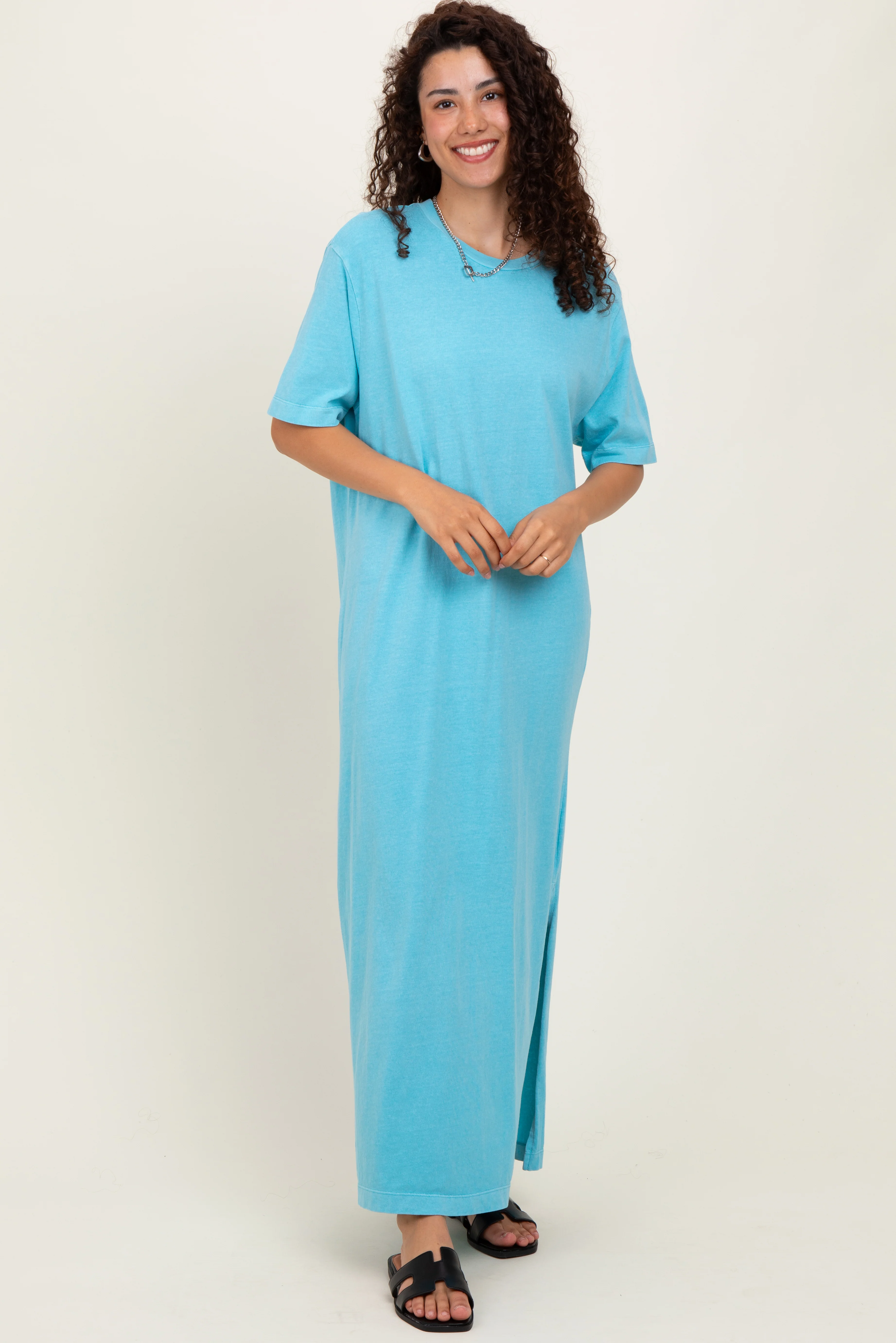 Aqua Short Sleeve Knit T-Shirt Maternity Maxi Dress - Image 5