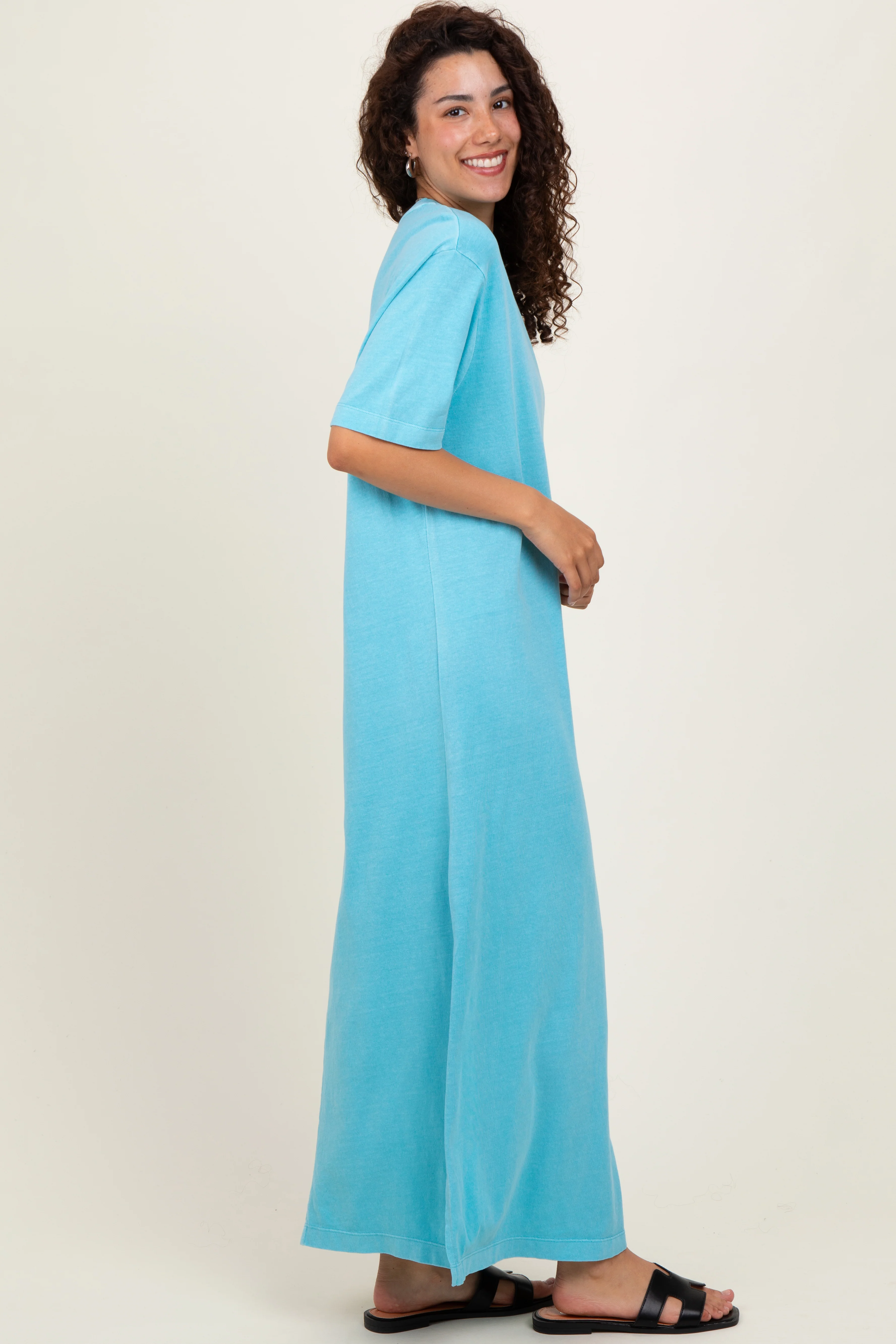 Aqua Short Sleeve Knit T-Shirt Maxi Dress - Image 3