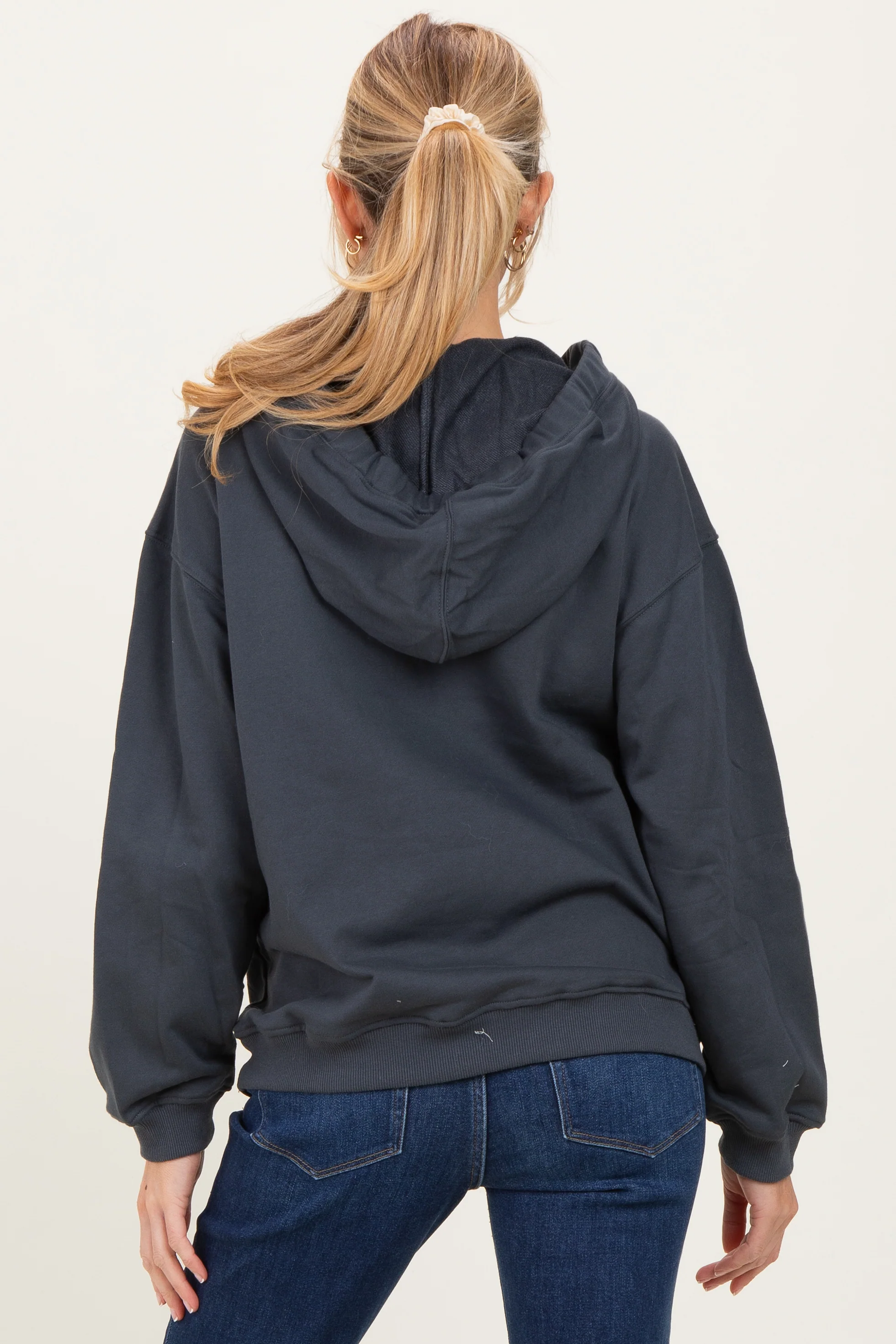 Ash Grey Split Neckline Maternity Hoodie - Image 4
