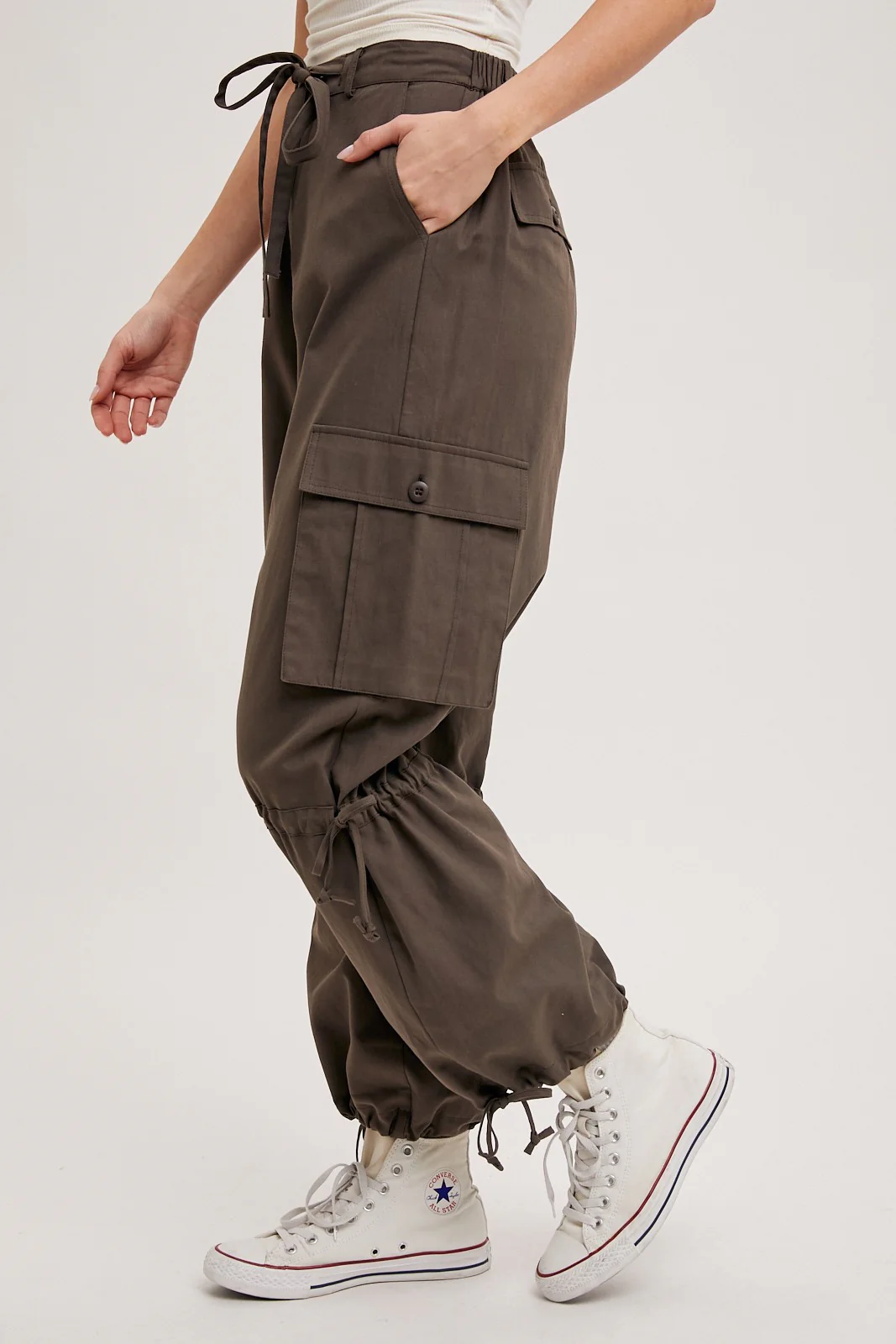 Ash High-Rise Drawstring Cargo Wide Leg Pants - Image 3