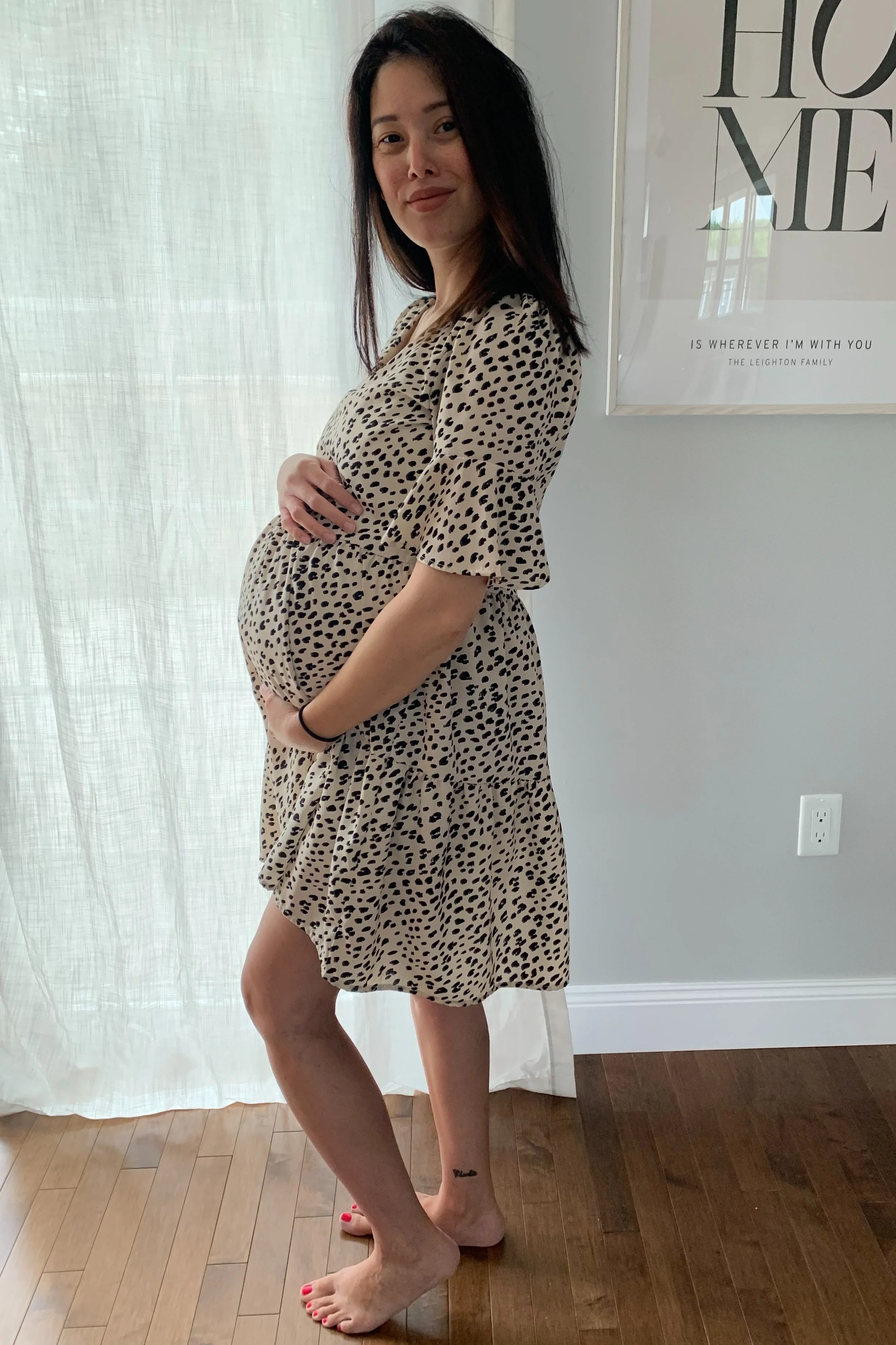 Beige Animal Print Ruffle Sleeve Maternity Dress - Image 6