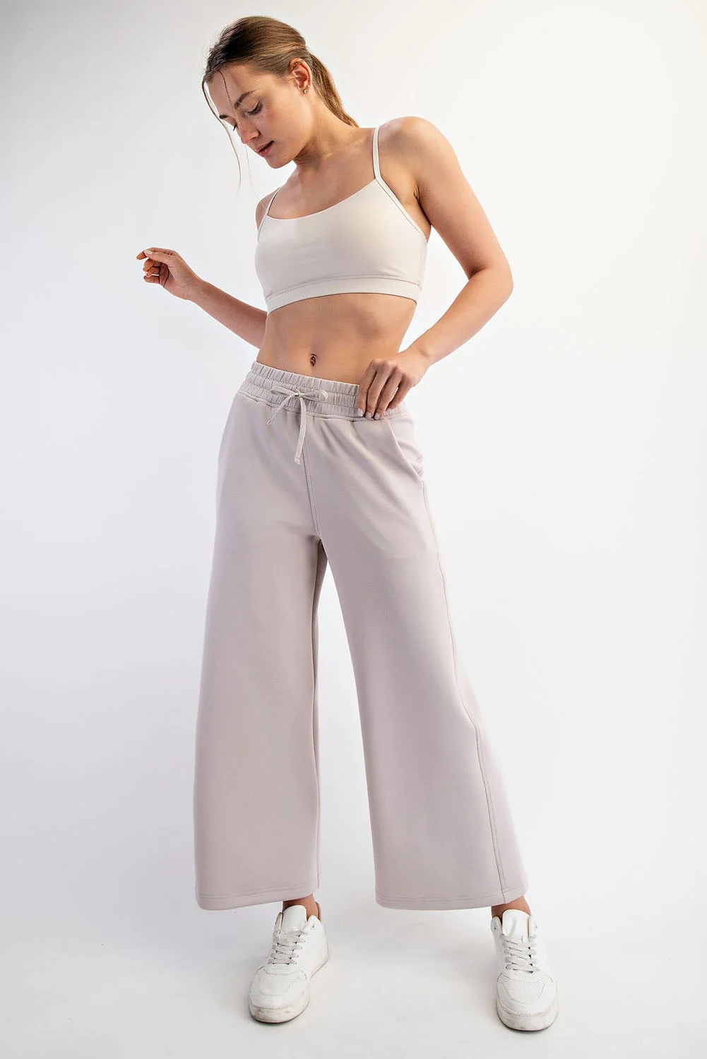 Beige Ankle Wide Leg Maternity Lounge Pants - Image 3
