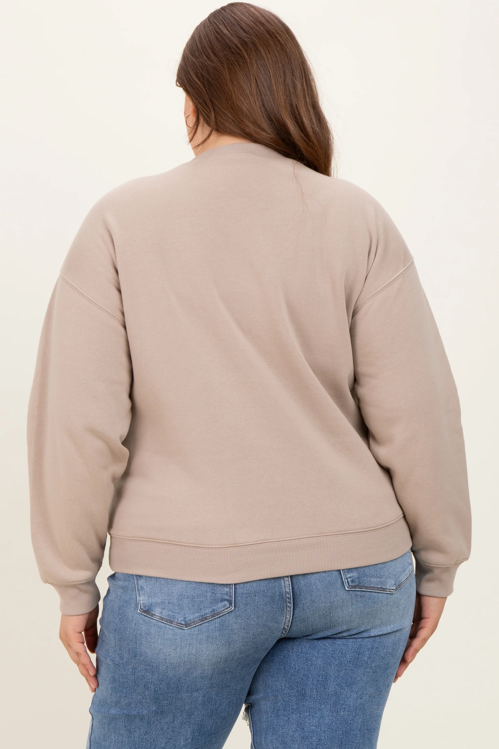 Beige Basic Fleece Crewneck Maternity Sweatshirt - Image 4