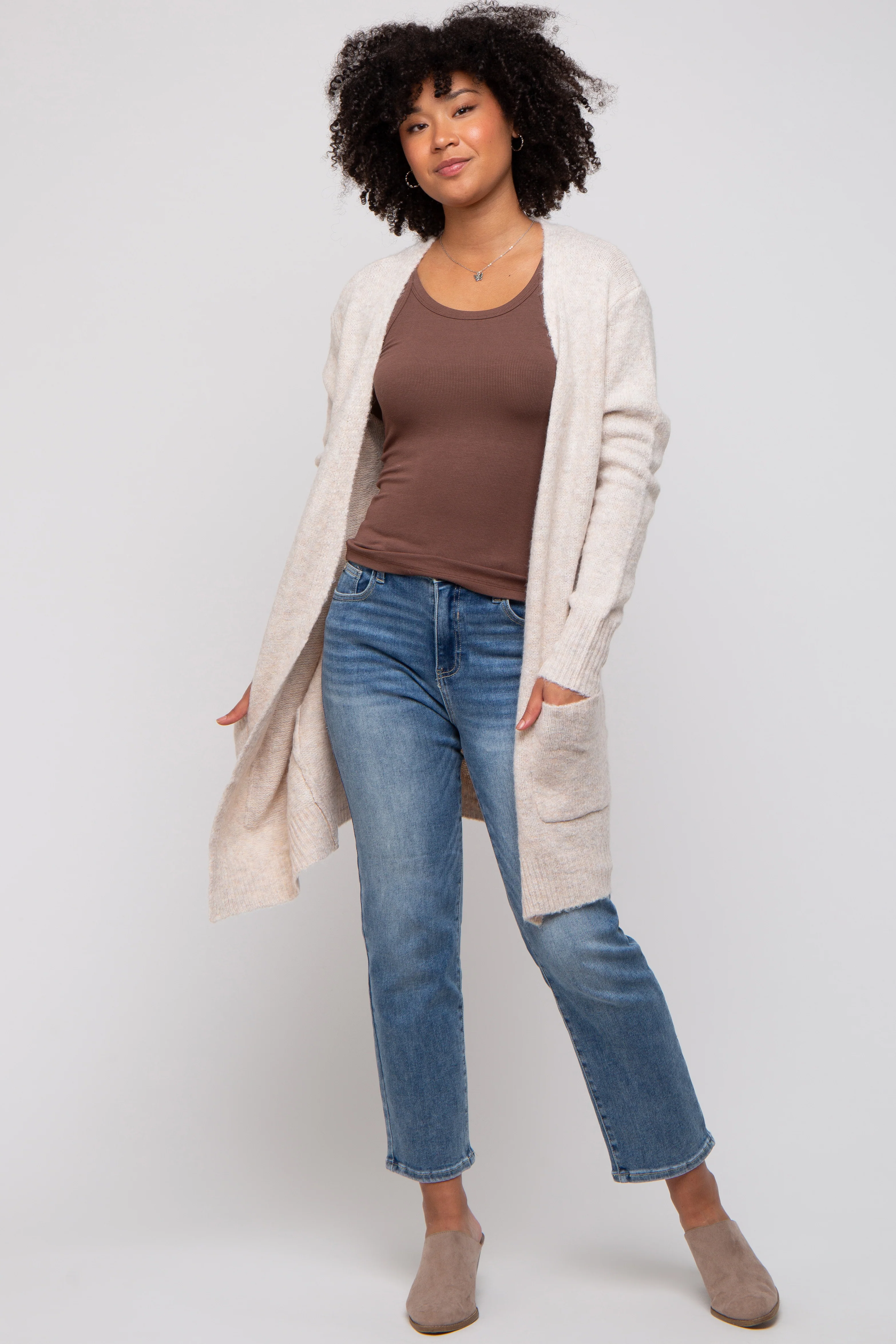 Beige Basic Knit Maternity Cardigan - Image 6