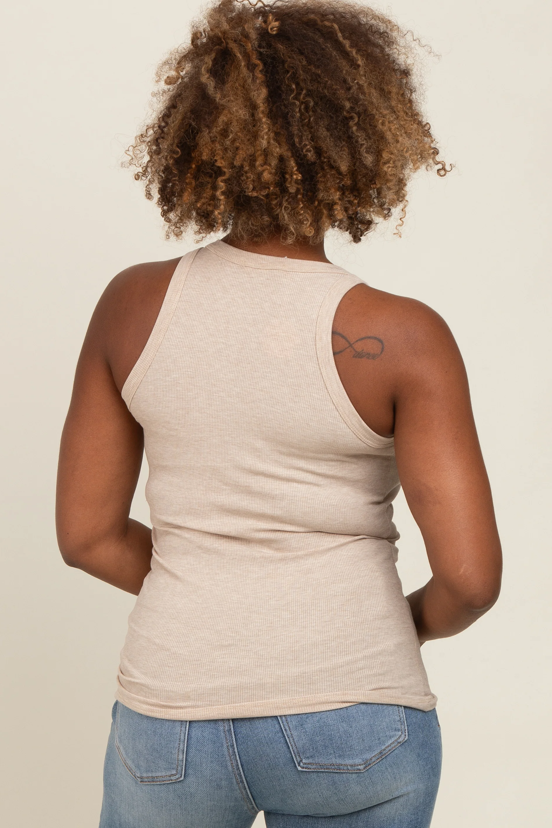 Beige Basic Ribbed Tank Top - Image 3