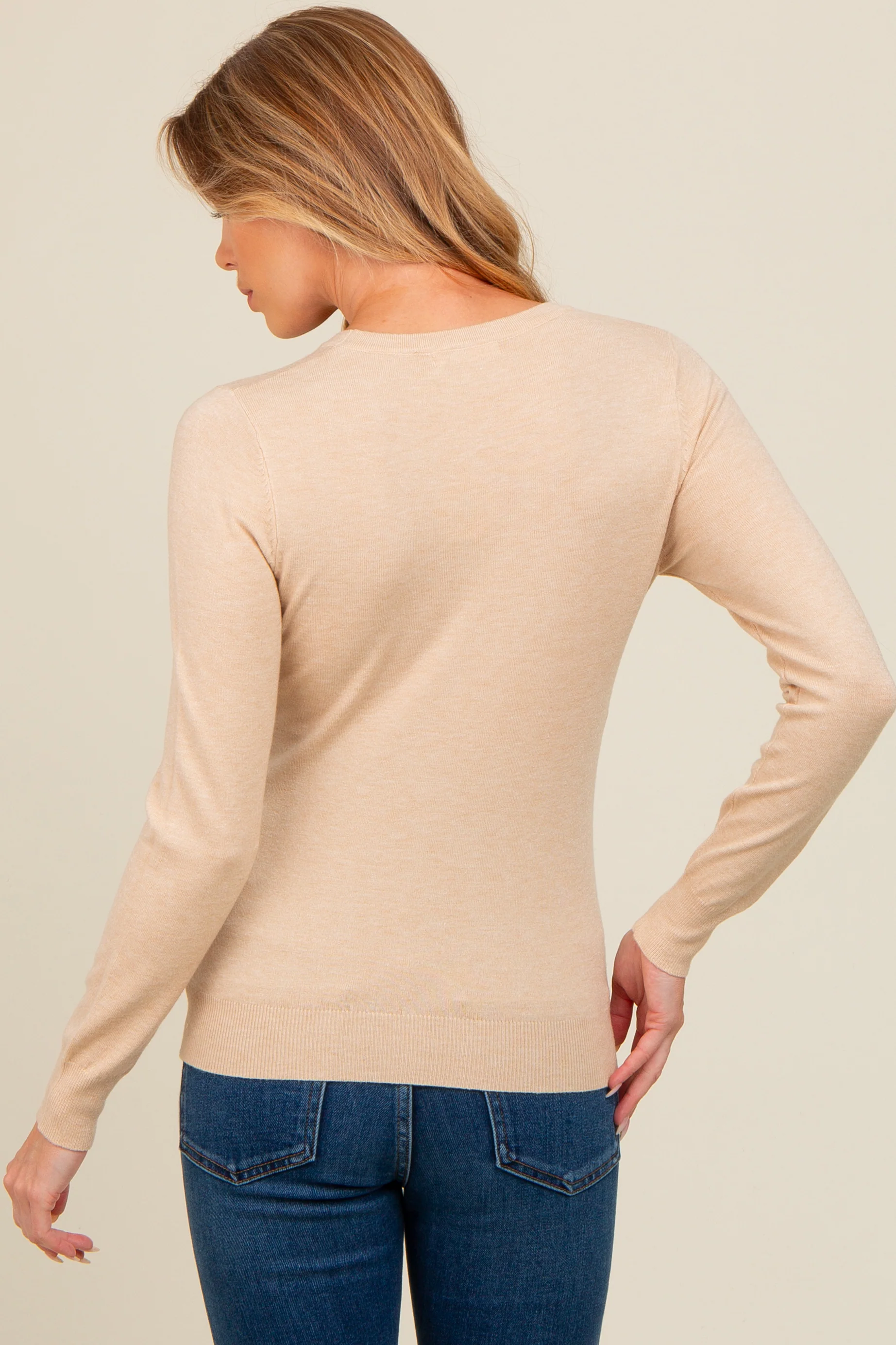 Beige Basic Soft Knit Maternity Sweater - Image 3