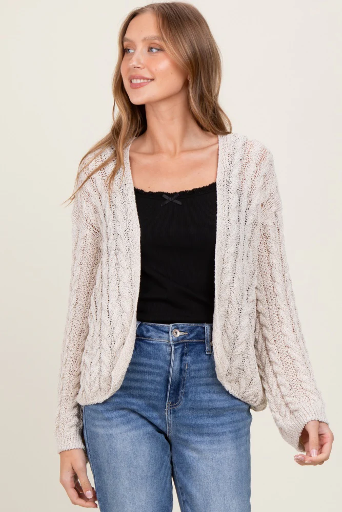 Beige Cable Knit Maternity Open Cardigan - Image 5