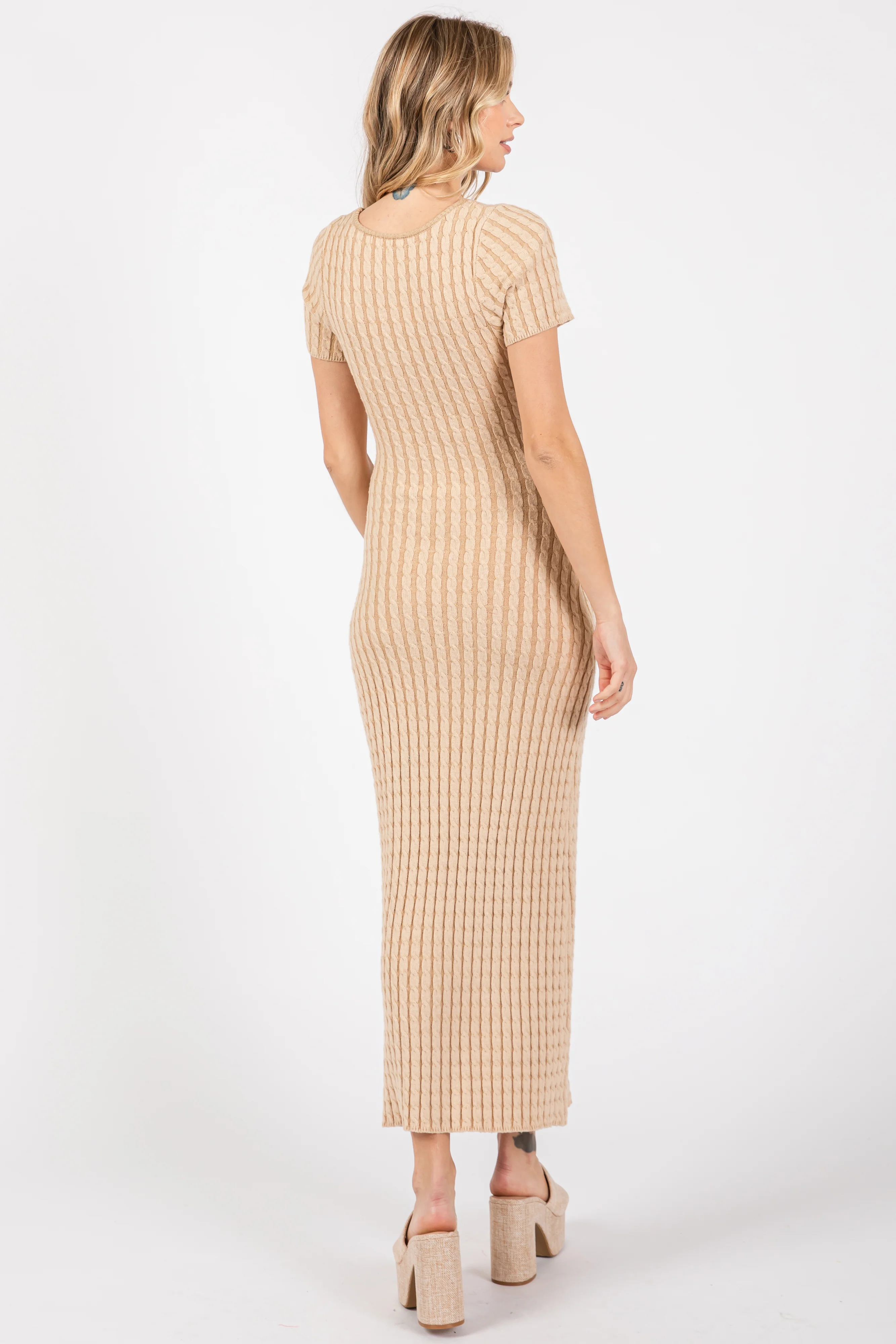 Beige Cable Knit Sweater Dress - Image 3