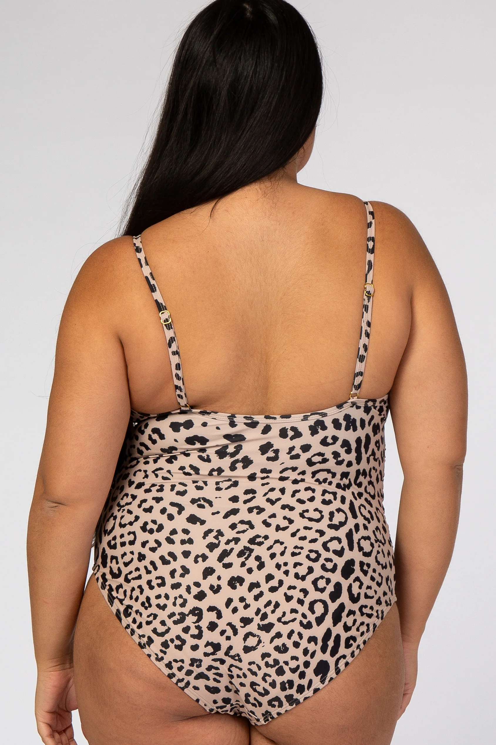 Beige Cheetah Print One-Piece Maternity Plus Swimsuit - Image 3