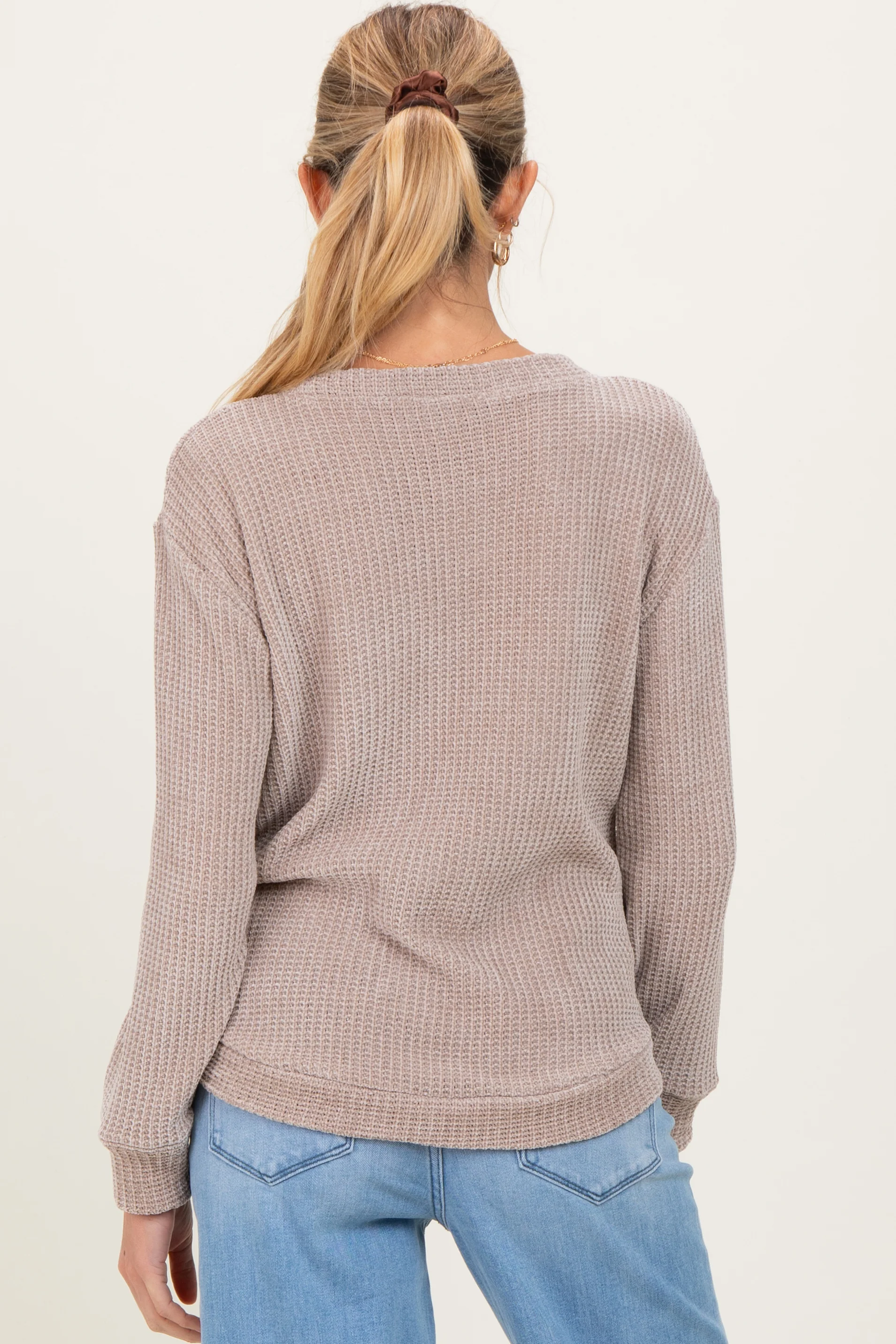 Beige Chenille Knit Maternity Sweater - Image 3