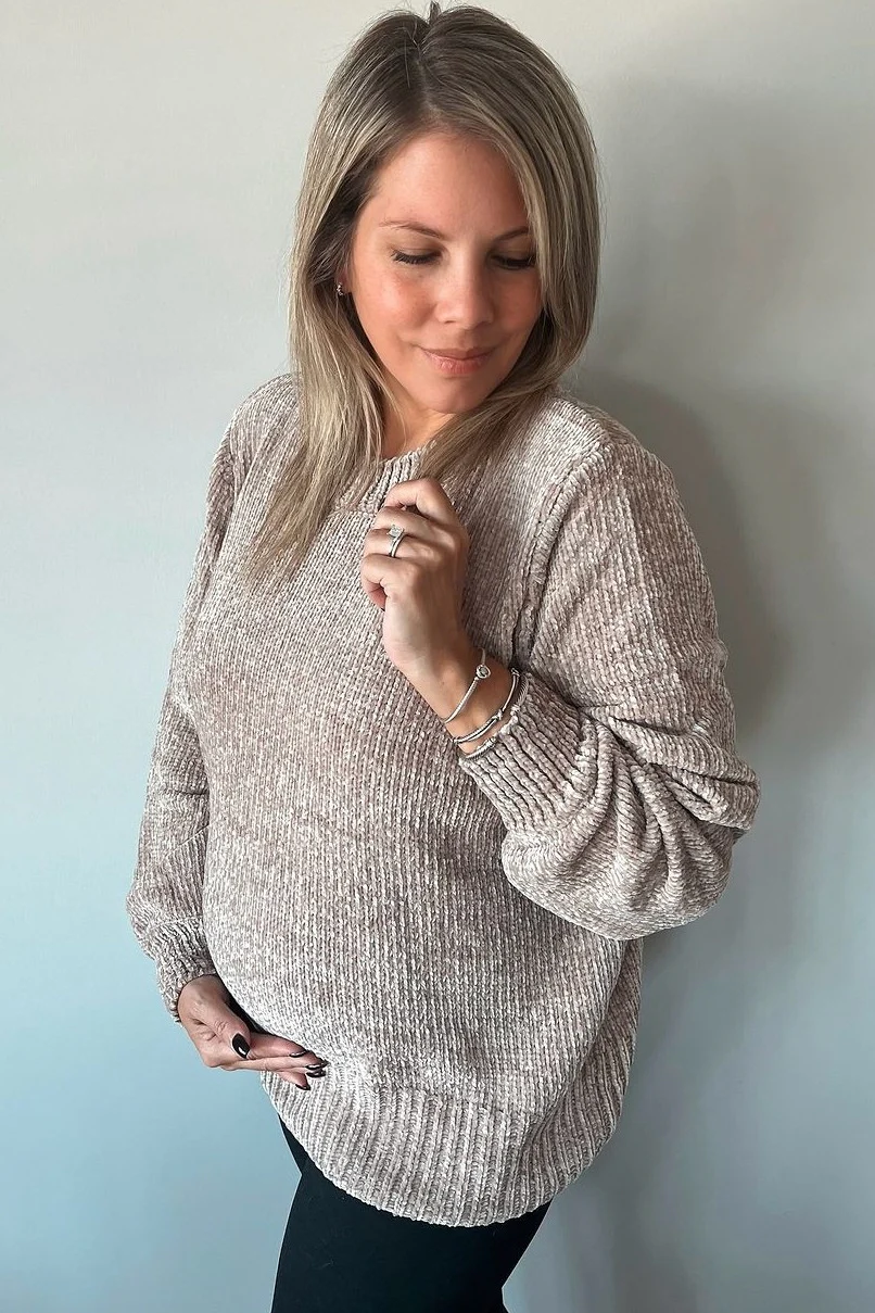 Beige Chenille Knit Maternity Sweater - Image 3