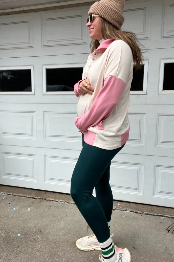 Beige Colorblock Relaxed Fit Maternity Hoodie - Image 4