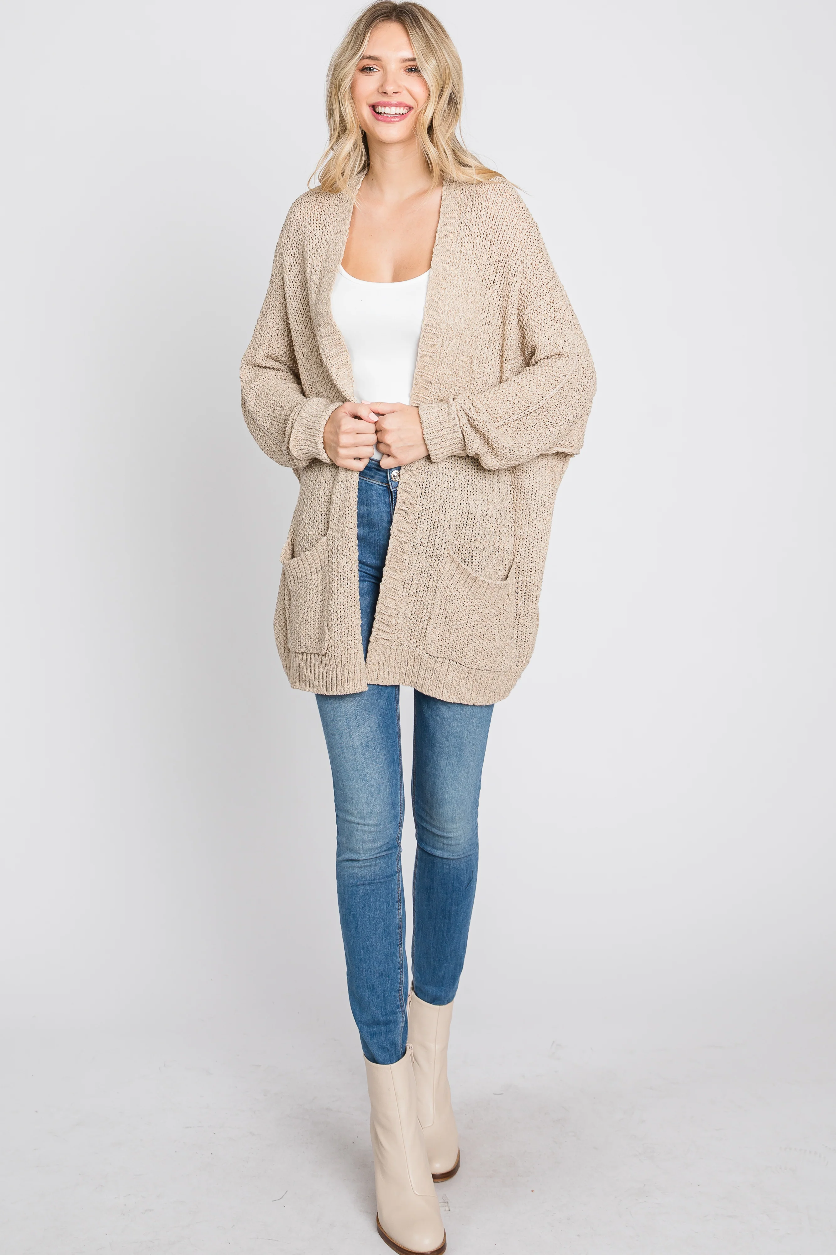 Beige Cuff Sleeve Cardigan - Image 3
