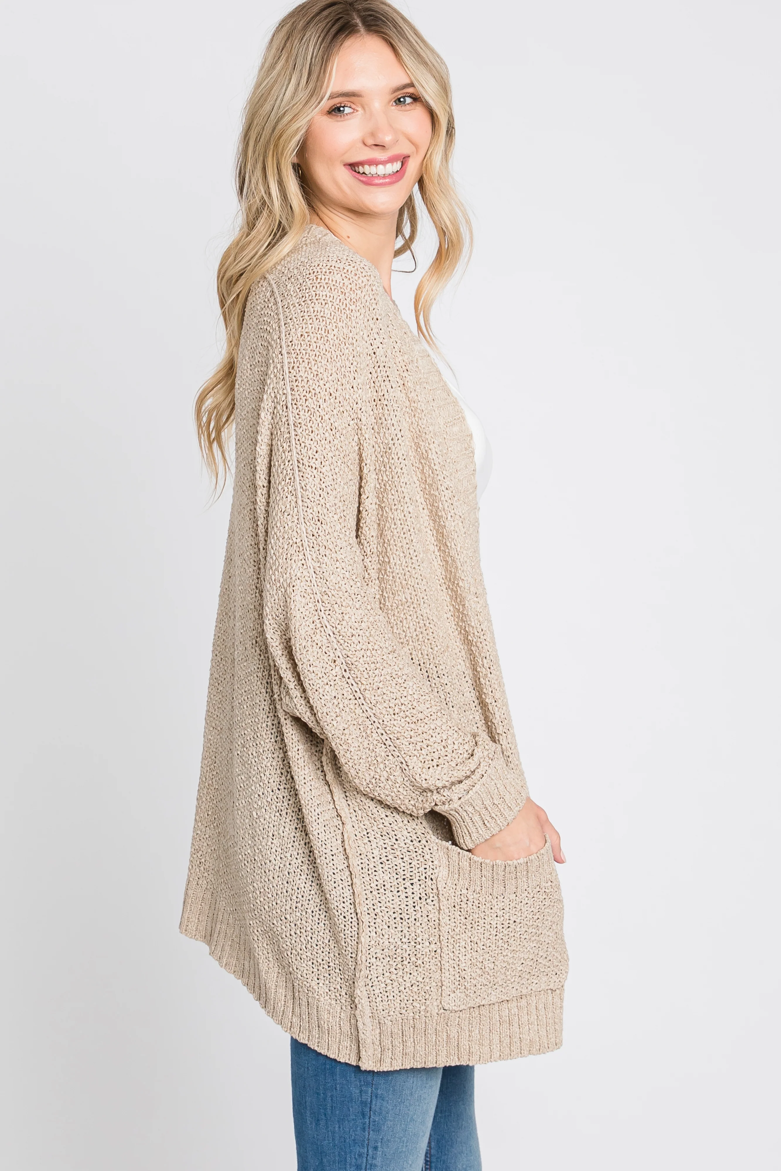 Beige Cuff Sleeve Cardigan - Image 5