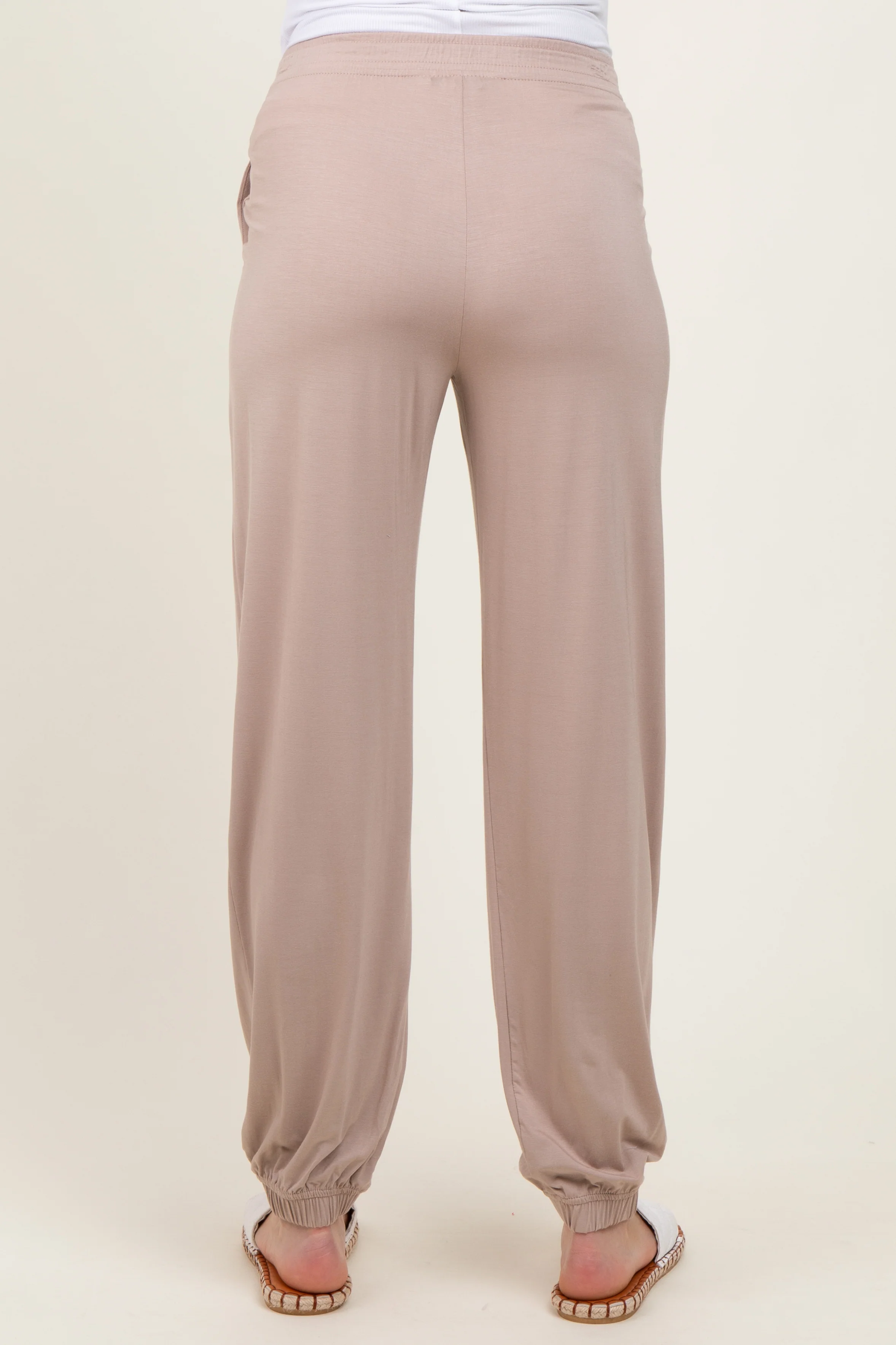 Beige Drawstring Maternity Jogger Pants - Image 5