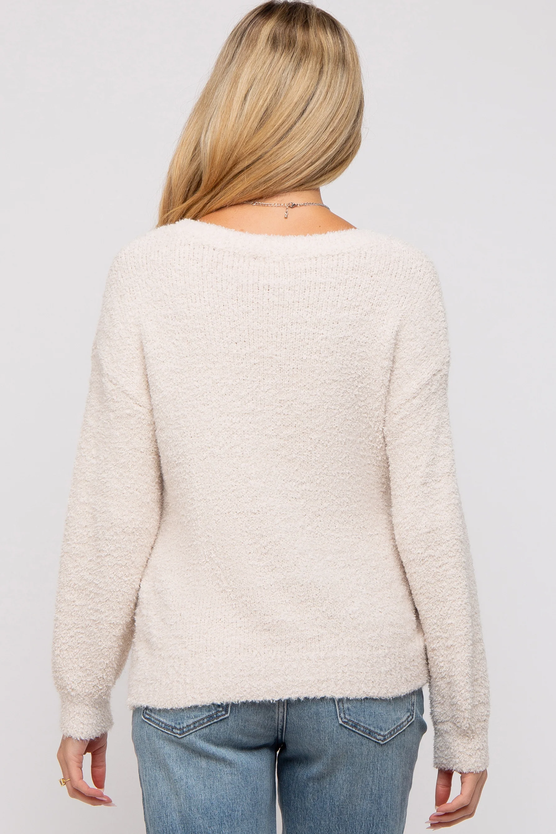 Beige Fuzzy Soft Knit Maternity Sweater - Image 3