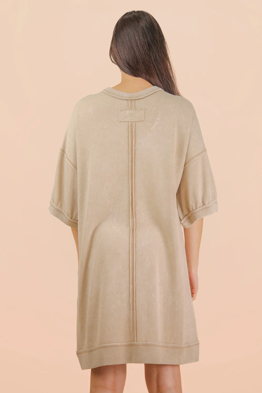 Beige Mineral Wash French Terry Knit T-Shirt Dress - Image 5