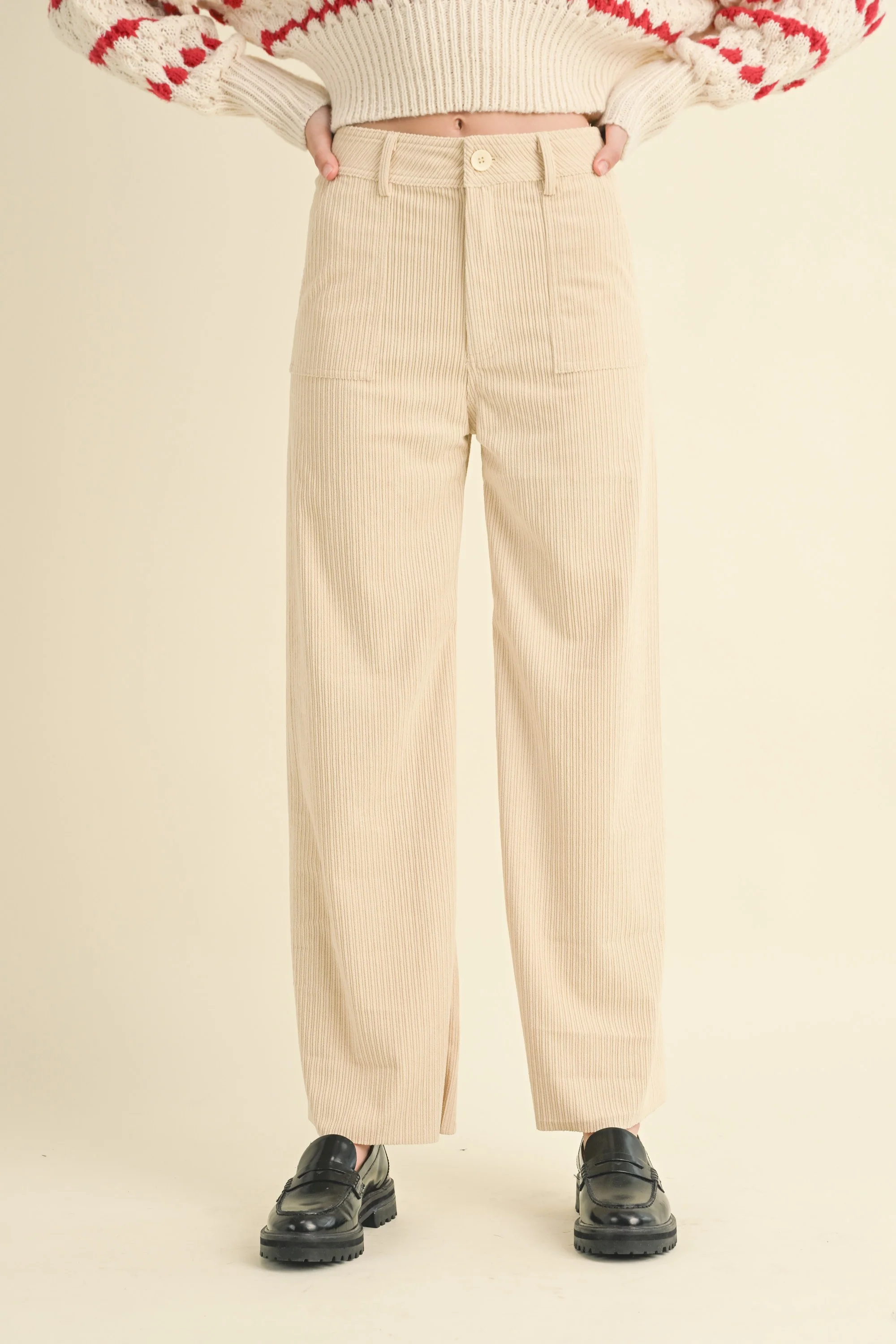 Beige Mixed Corduroy With Pocket Pants - Image 3