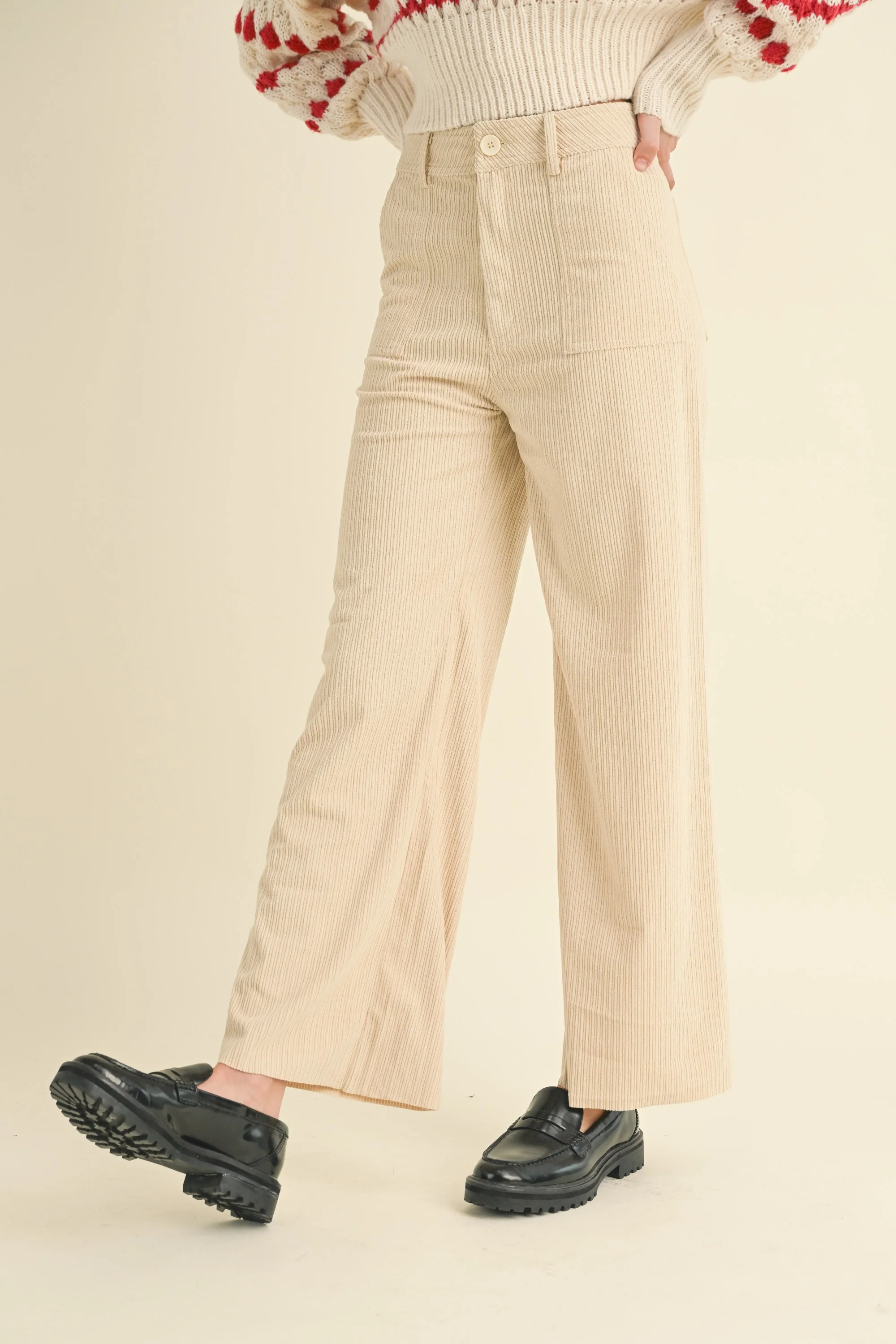 Beige Mixed Corduroy With Pocket Pants - Image 4