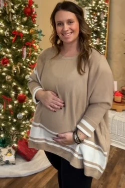 Beige Mixed Stripe Dolman Sleeve Maternity Sweater - Image 4