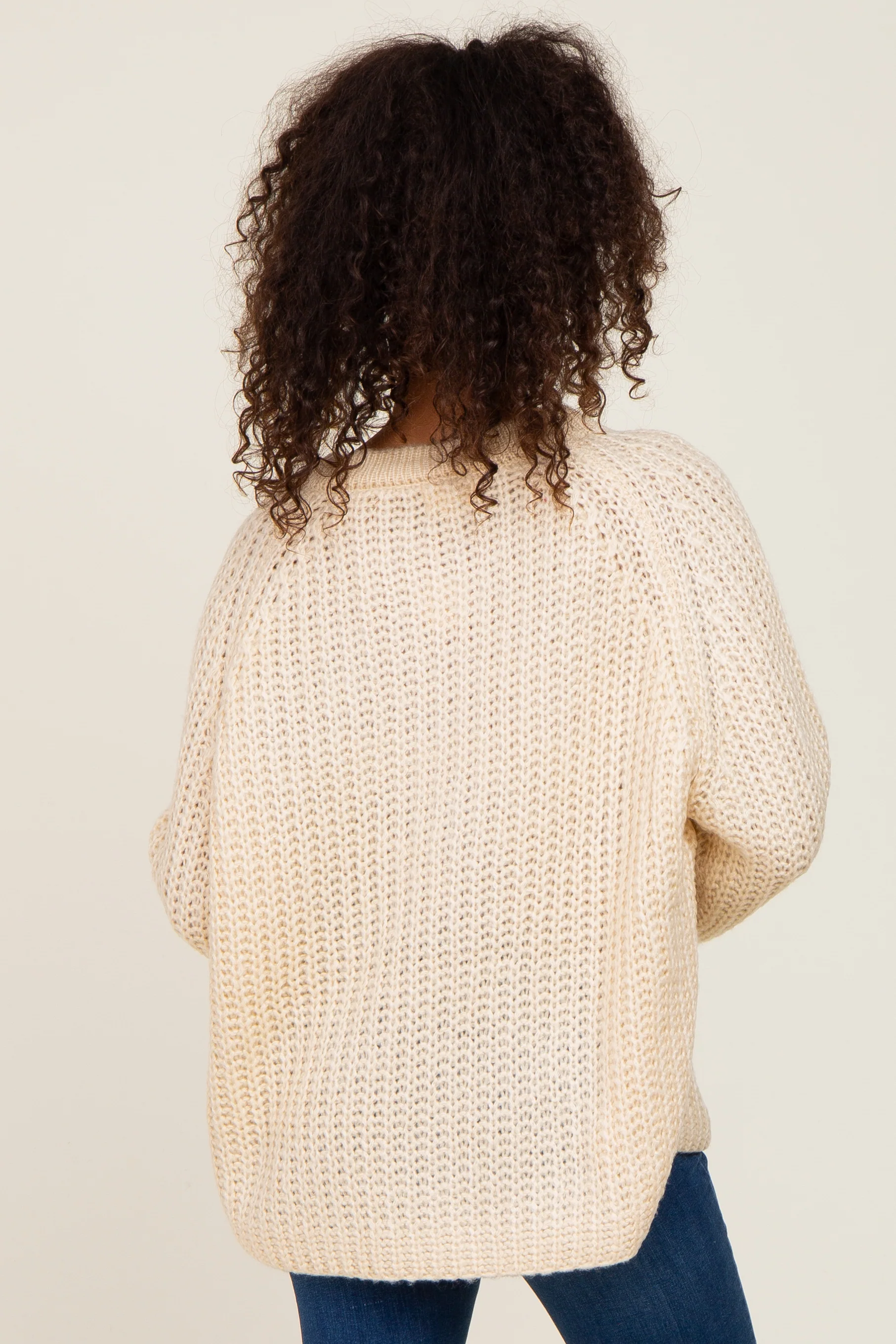 Beige Open Knit Button Front Sweater - Image 3