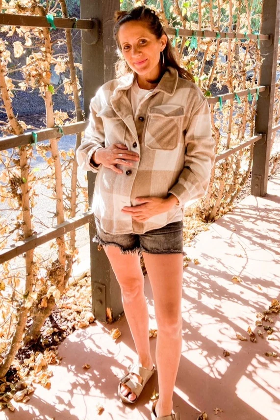 Beige Plaid Knit Maternity Shirt Jacket - Image 17