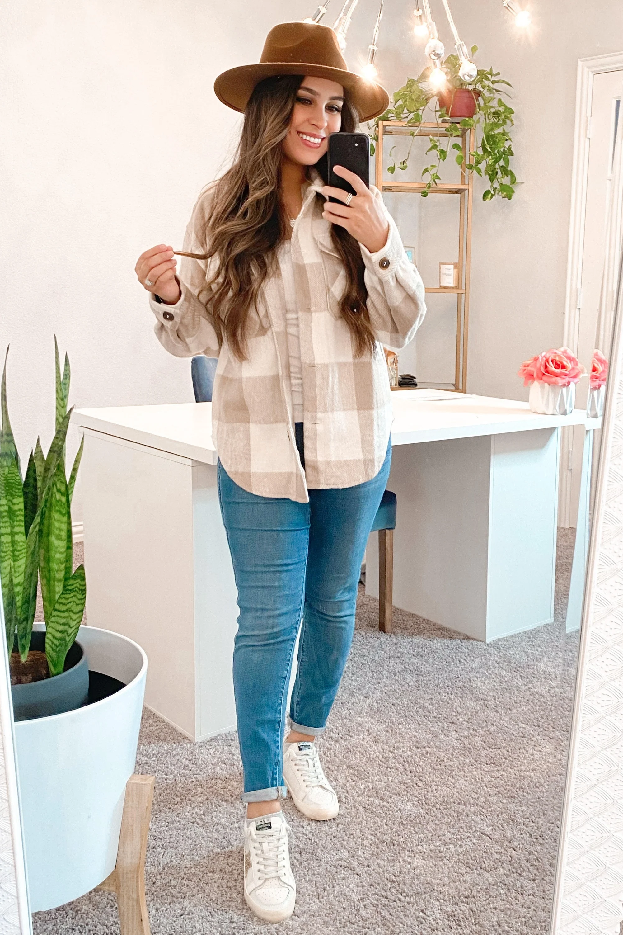 Beige Plaid Knit Shirt Jacket - Image 28