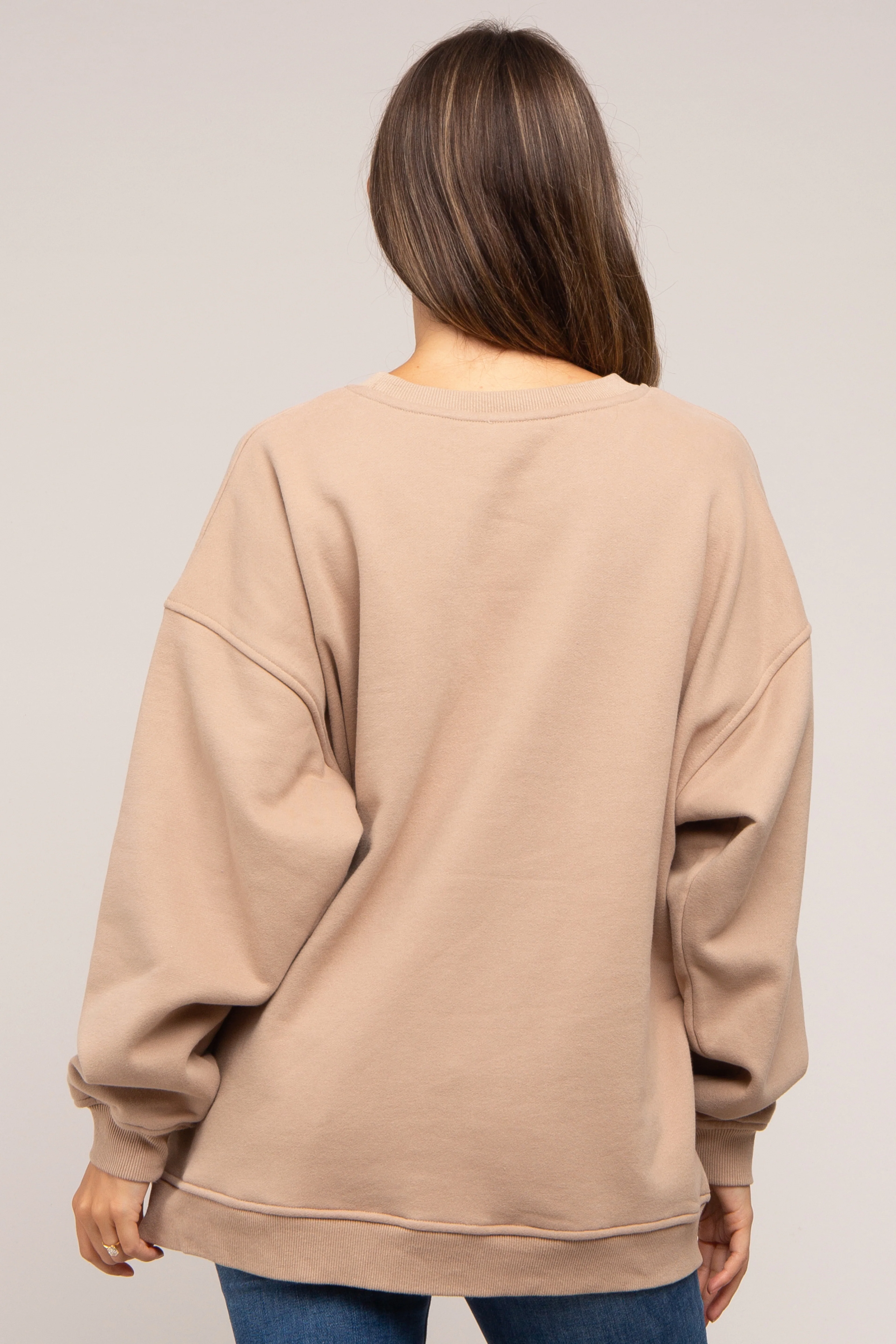 Beige Soft Knit Fleece Lined Maternity Sweatshirt - Image 3