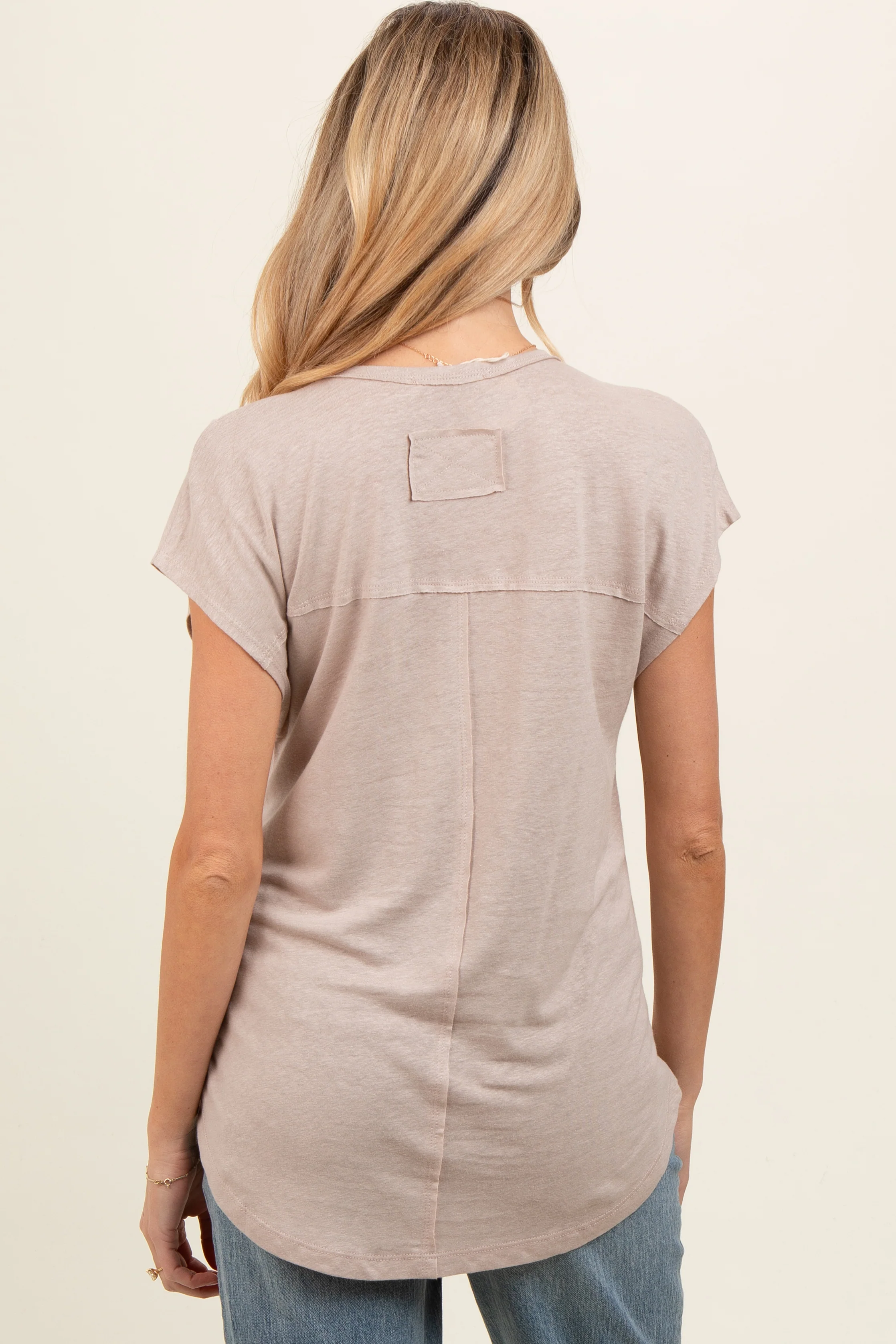 Beige V-Neck Maternity Top - Image 3