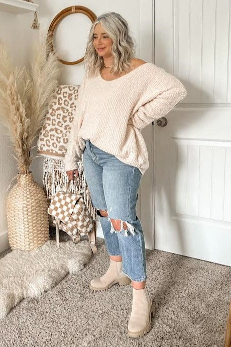 Beige V-Neck Soft Sweater - Image 13