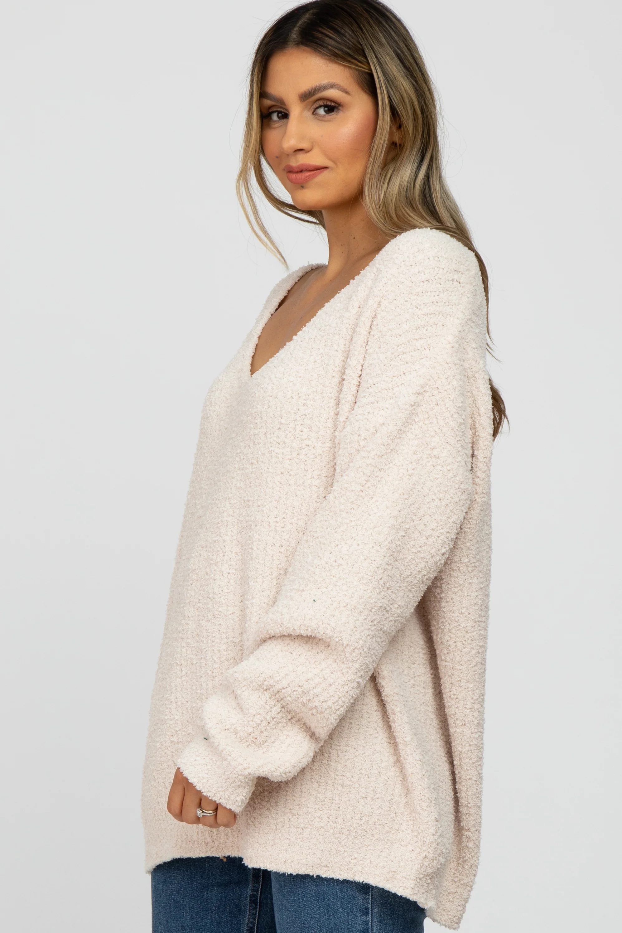 Beige V-Neck Soft Sweater - Image 6