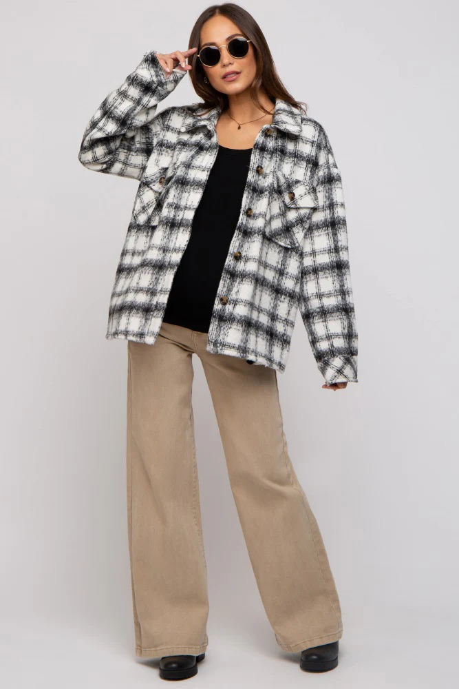 Beige Wide Leg Maternity Jeans - Image 2