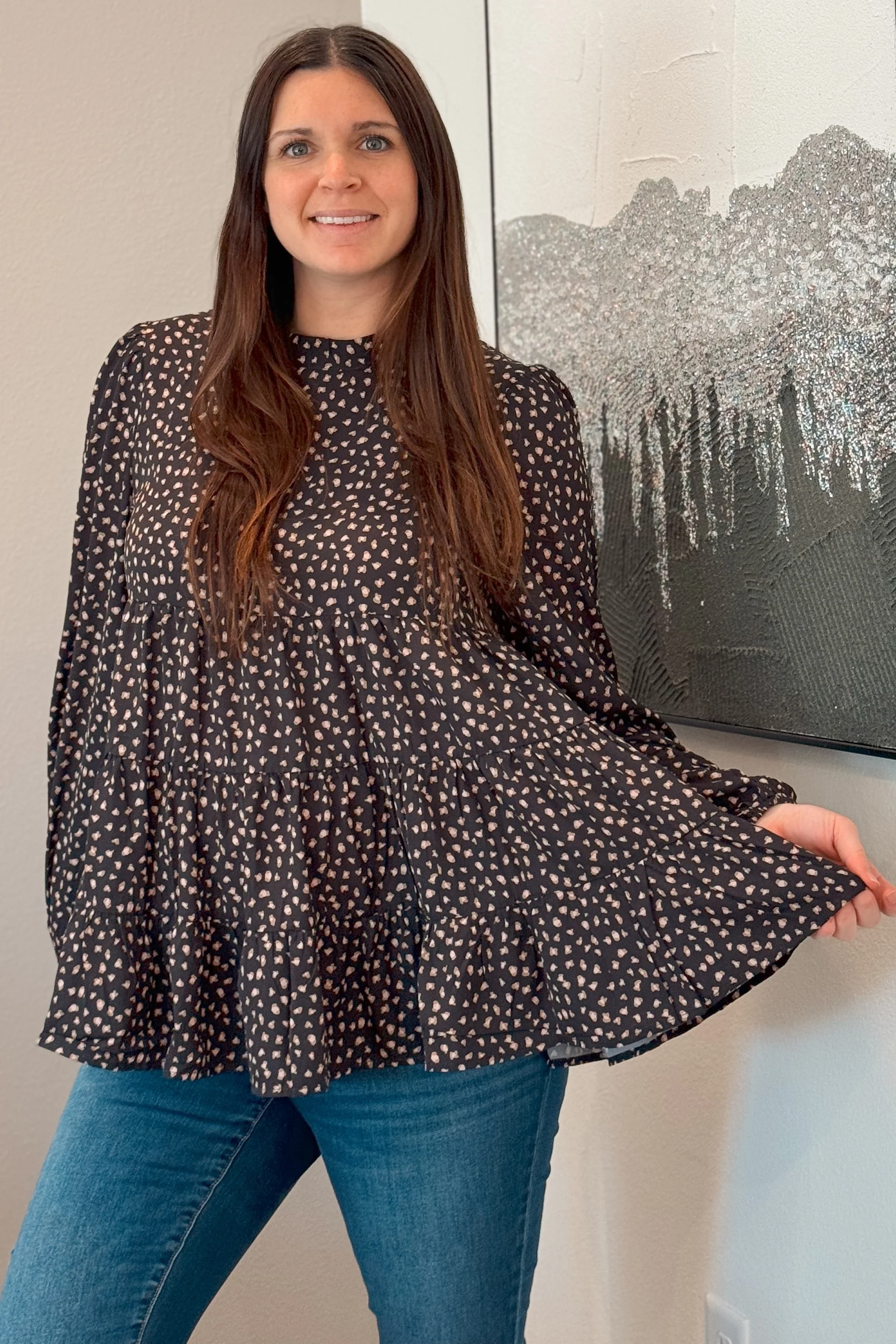 Black Animal Print Mock Neck Tiered Top - Image 12