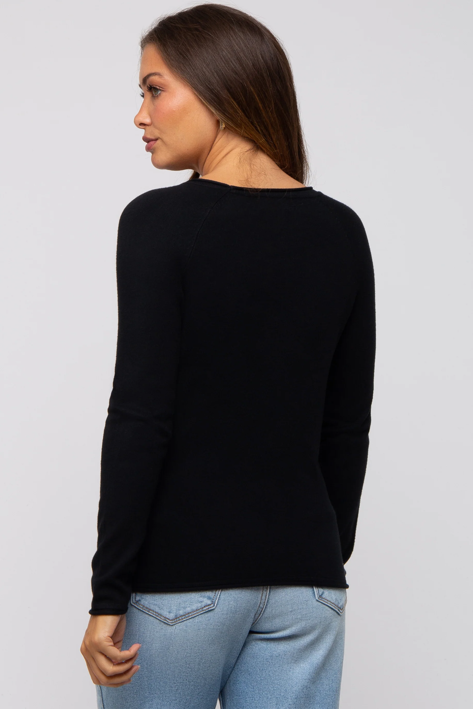 Black Basic Raglan Sleeve Maternity Sweater Top - Image 3