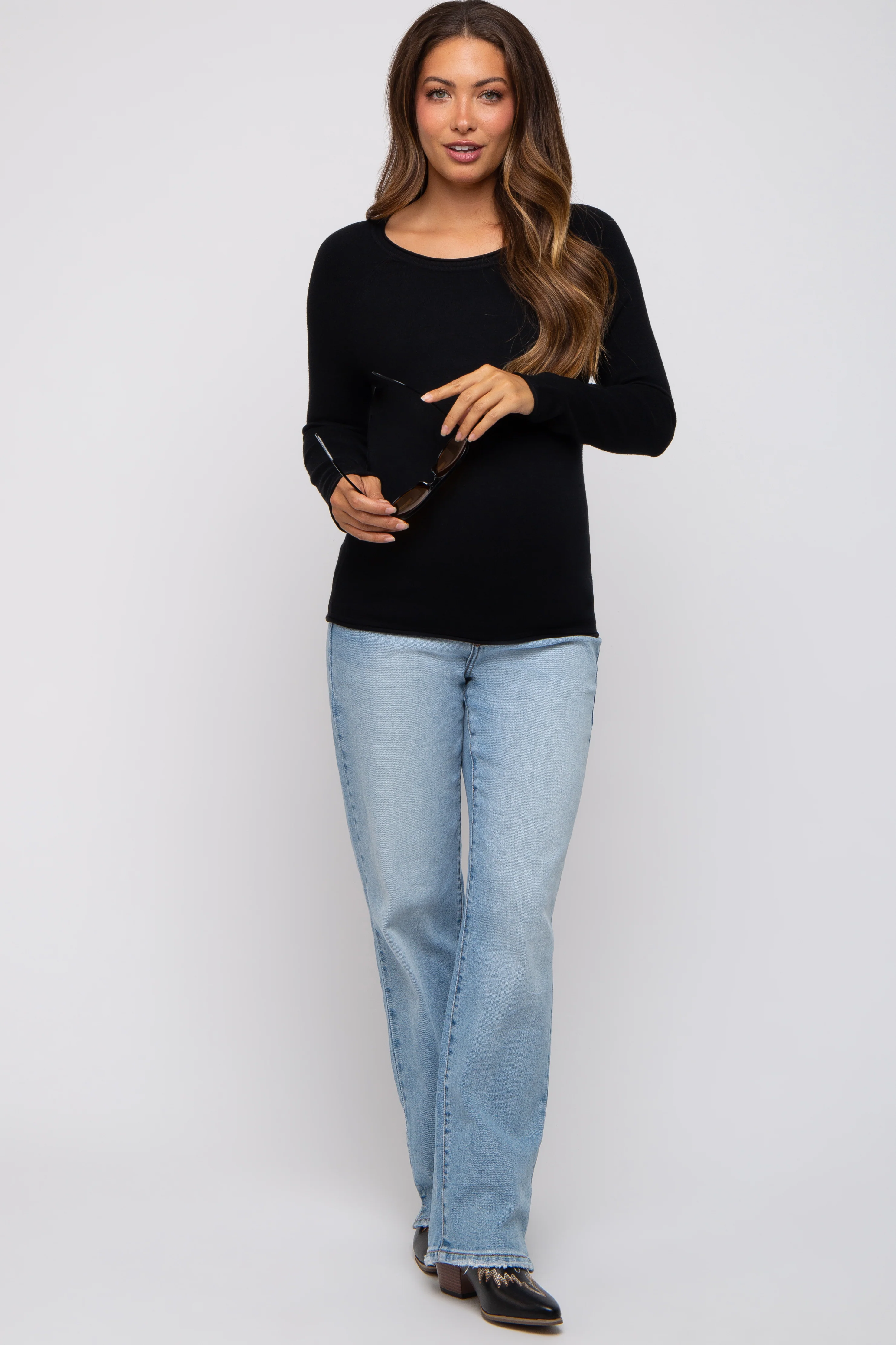 Black Basic Raglan Sleeve Maternity Sweater Top - Image 5