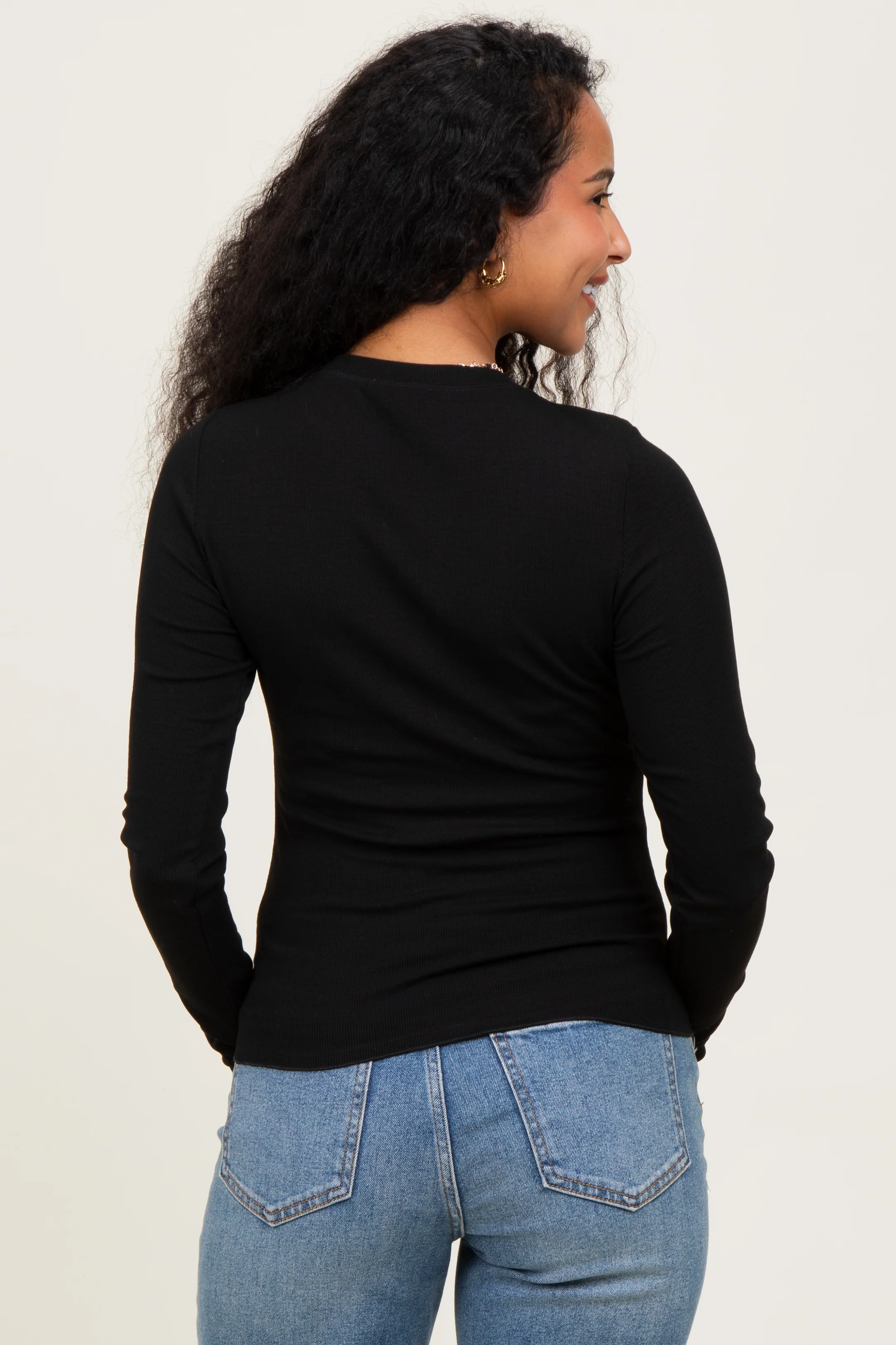 Black Basic Ribbed Knit Long Sleeve Maternity Top - Image 4