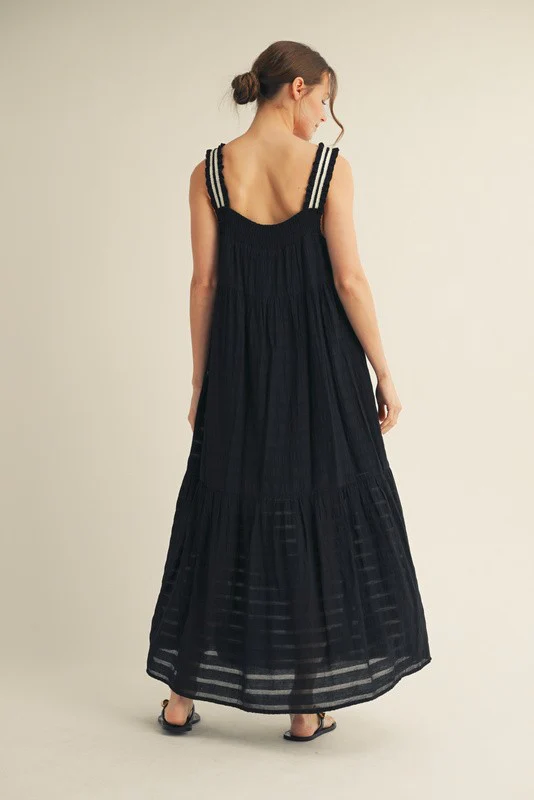 Black Bow Tie Accent Tiered Maxi Dress - Image 4