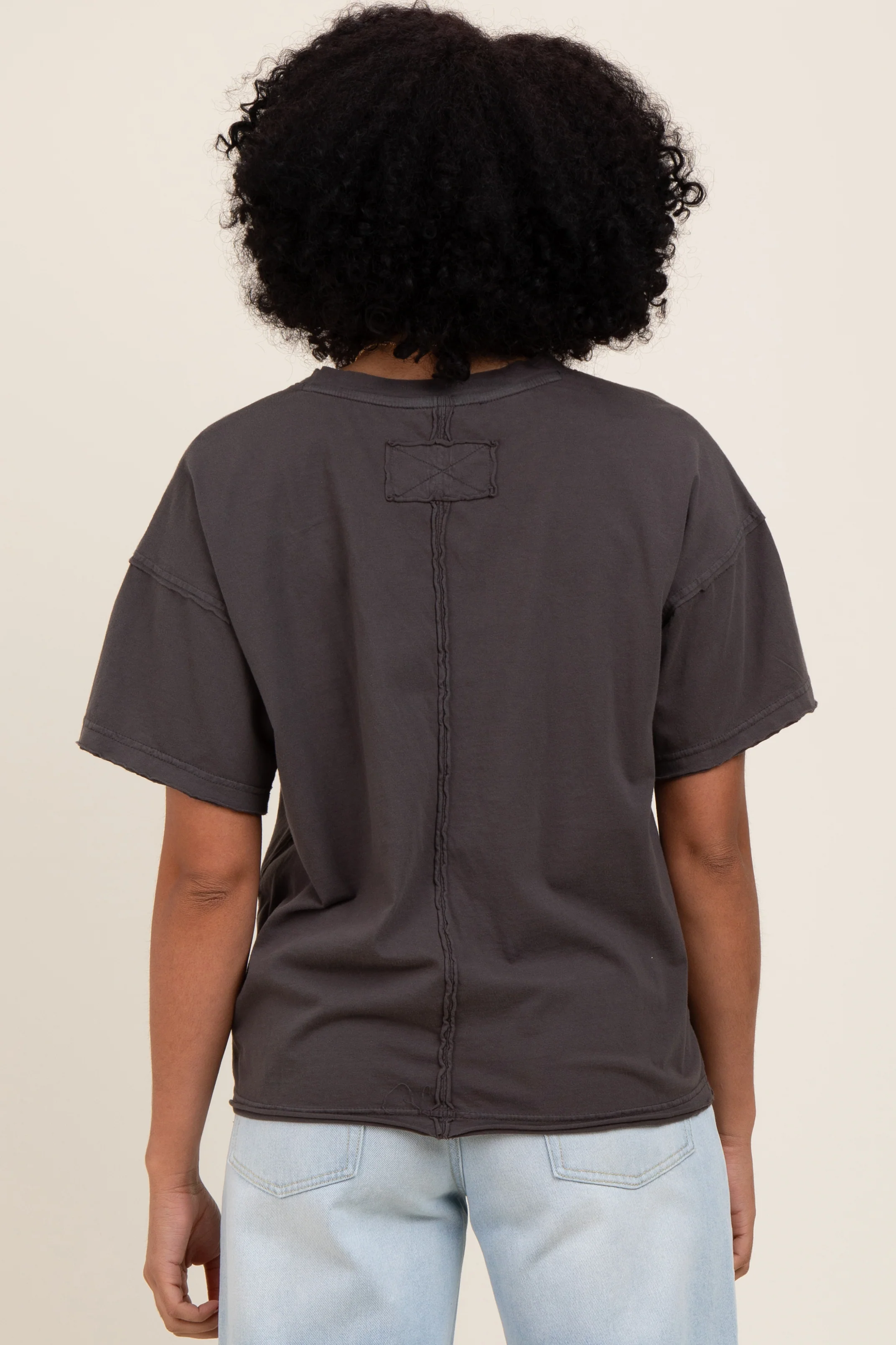 Black Boxy Raw Edge Short Sleeve Tee - Image 4