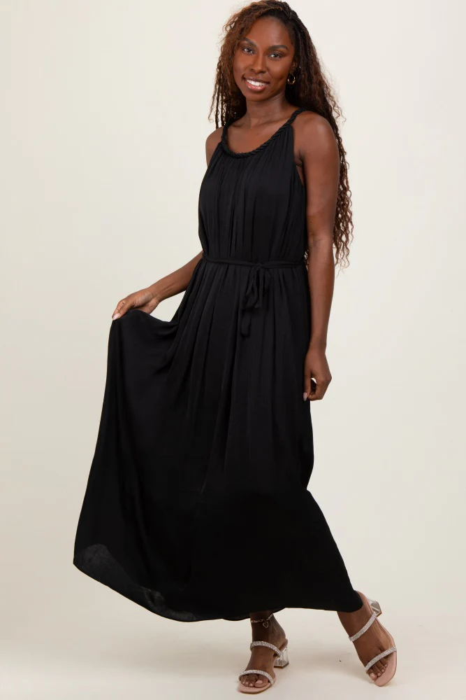 Black Braided Neckline Maternity Maxi Dress - Image 4