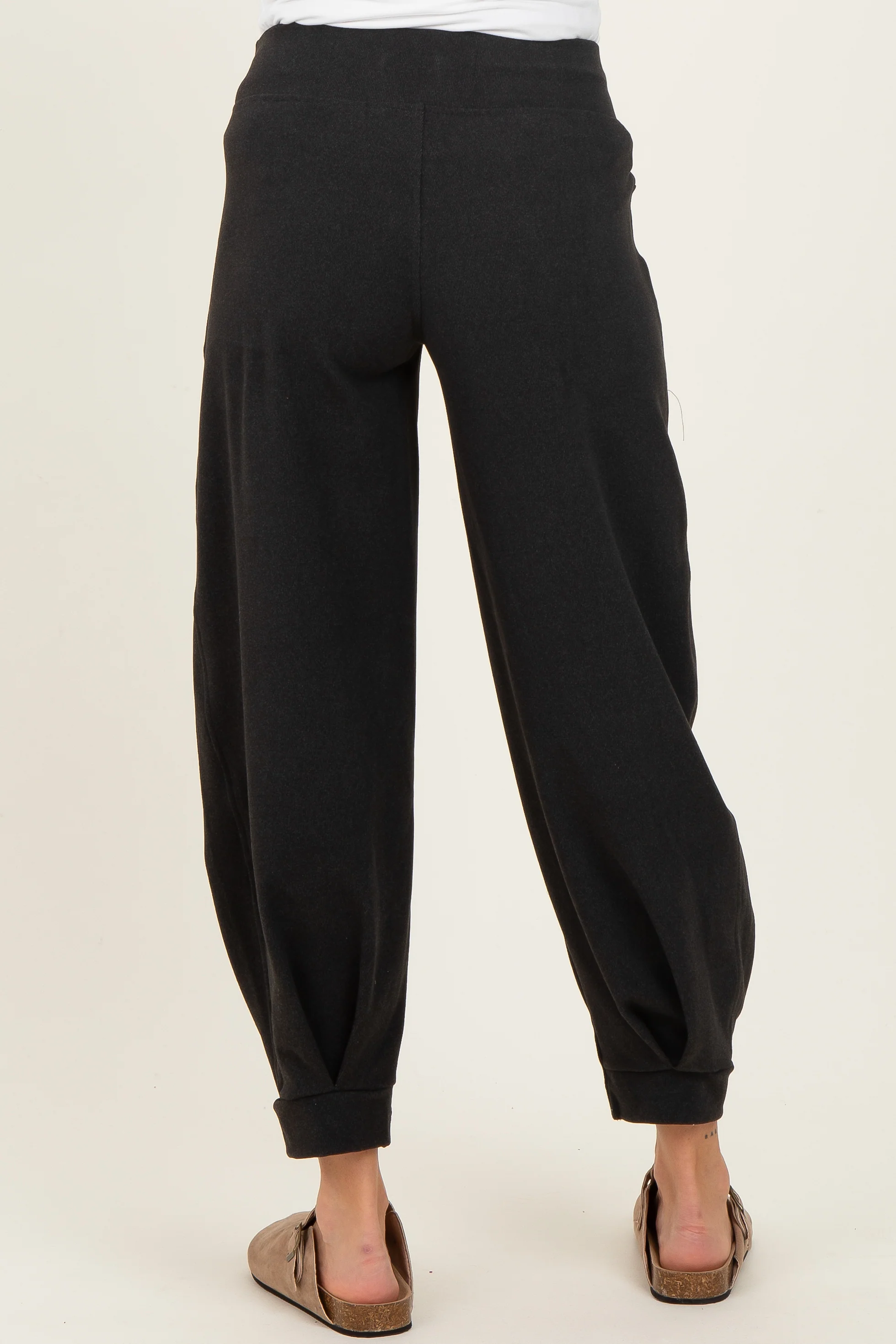Black Brushed Knit Barrel Leg Maternity Joggers - Image 4