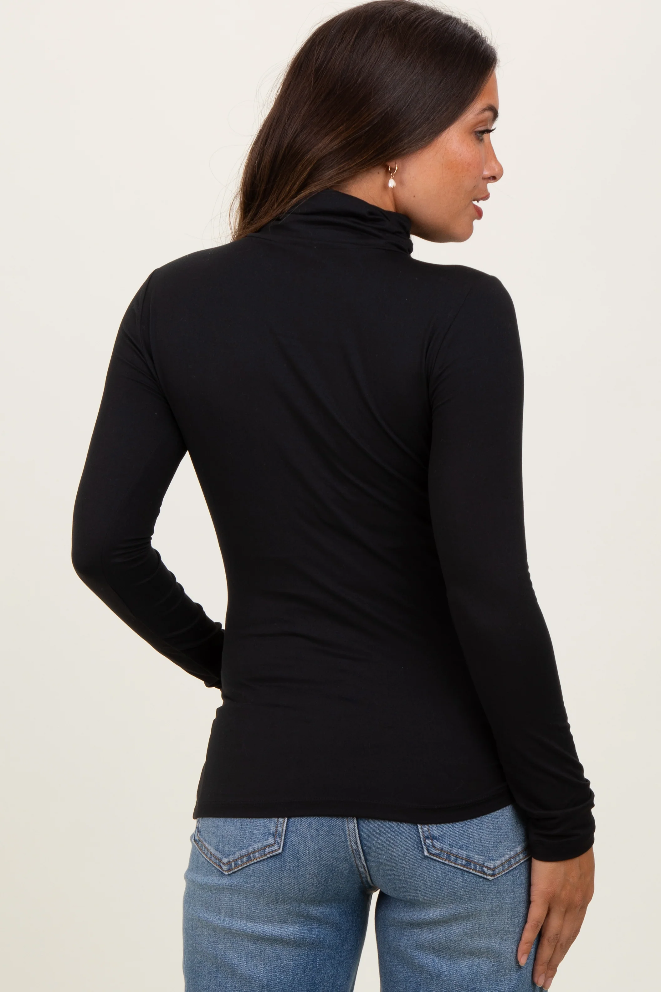 Black Brushed Knit Basic Turtleneck Maternity Top - Image 4