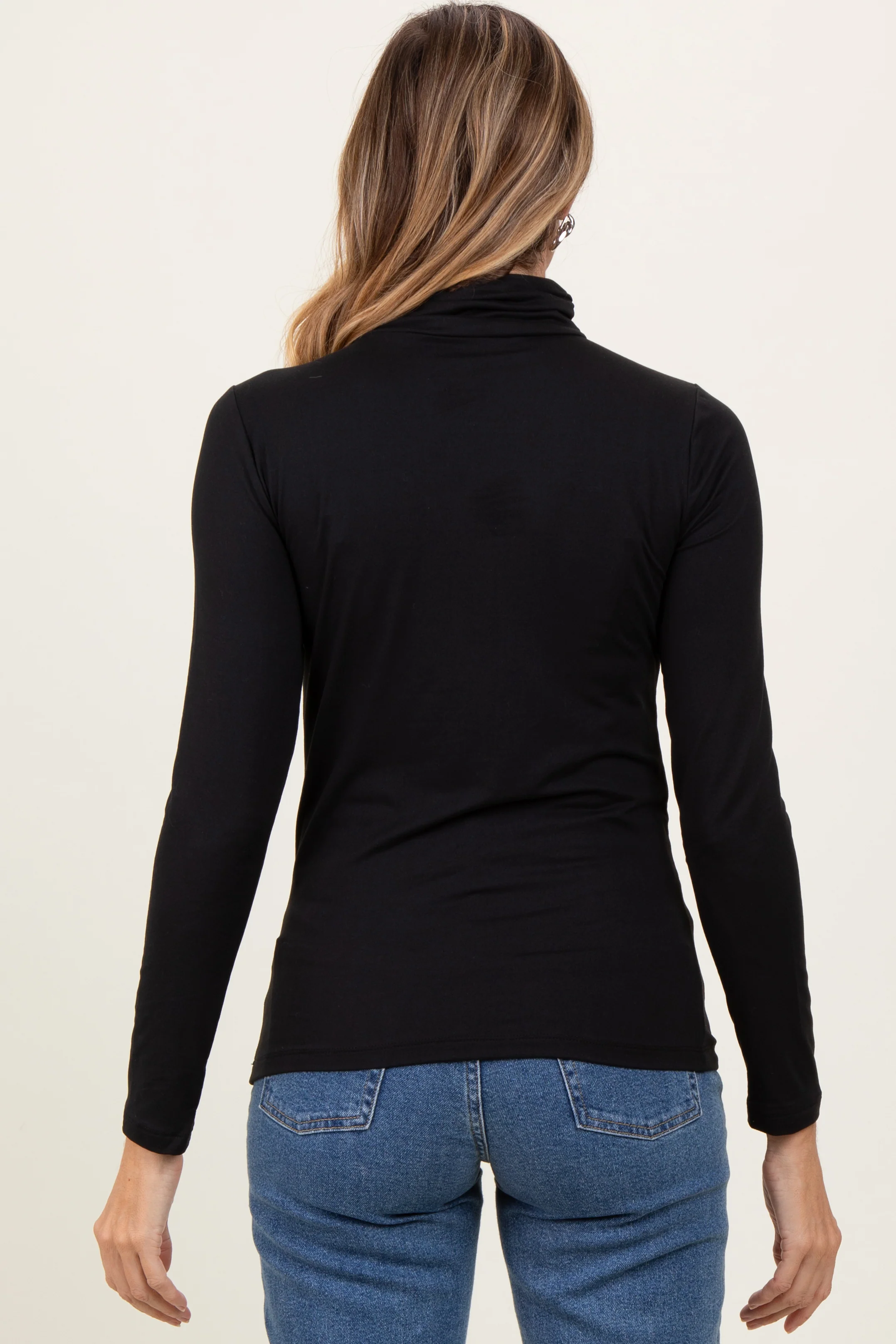 Black Brushed Knit Basic Turtleneck Top - Image 4