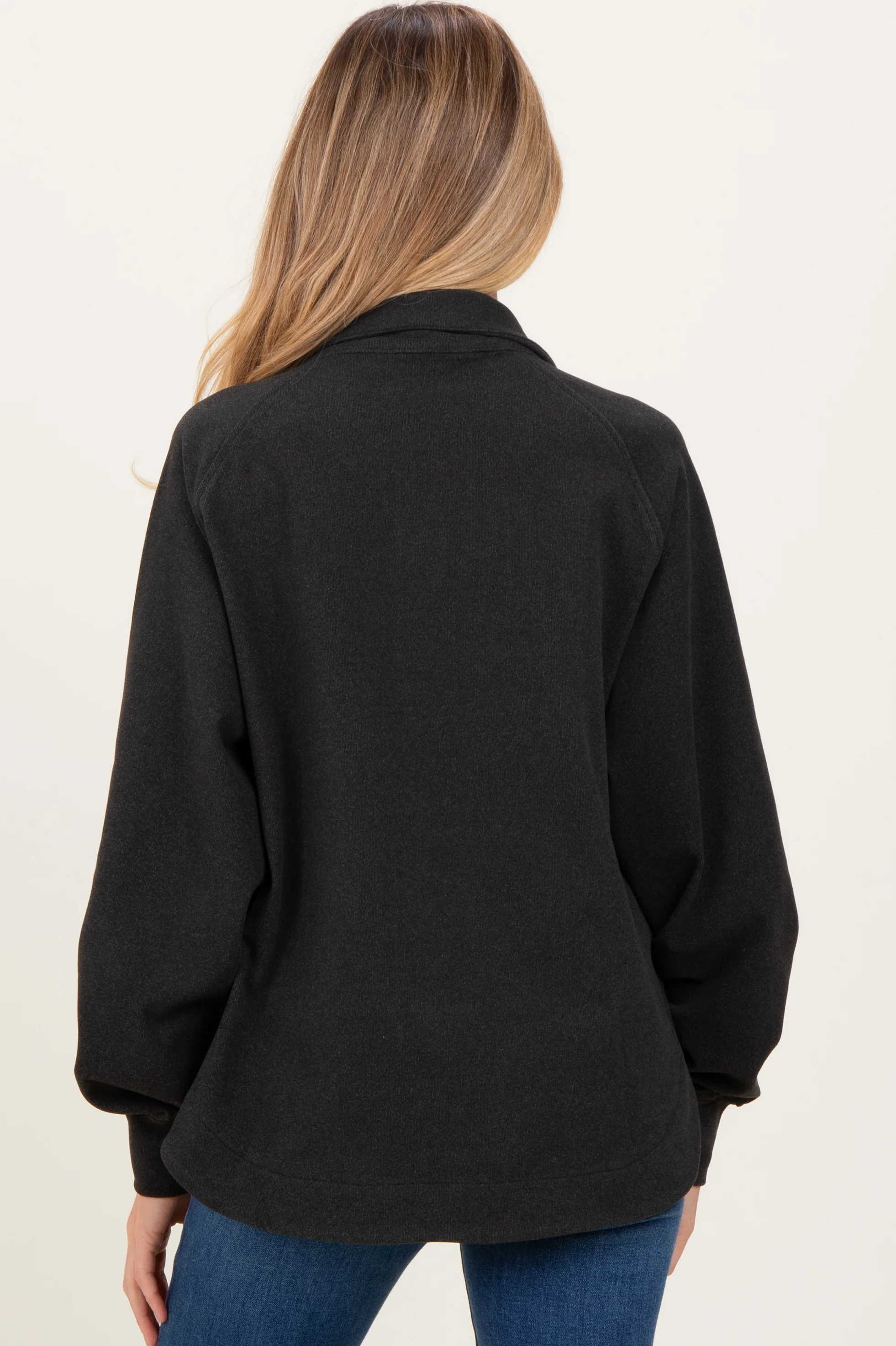 Black Brushed Knit Button Collar Maternity Pullover - Image 4