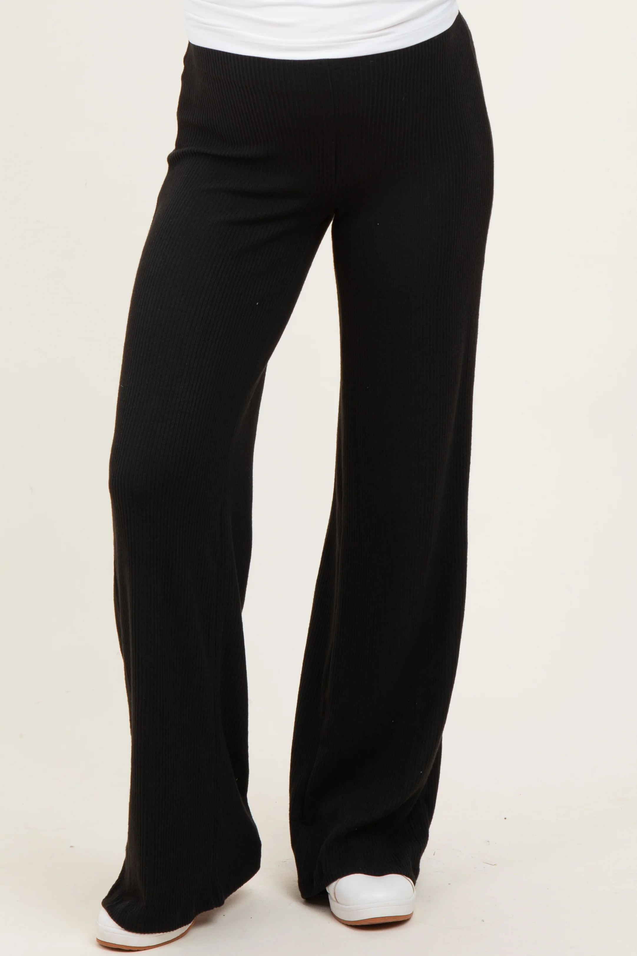 Black Brushed Knit Flare Leg Maternity Pants - Image 3