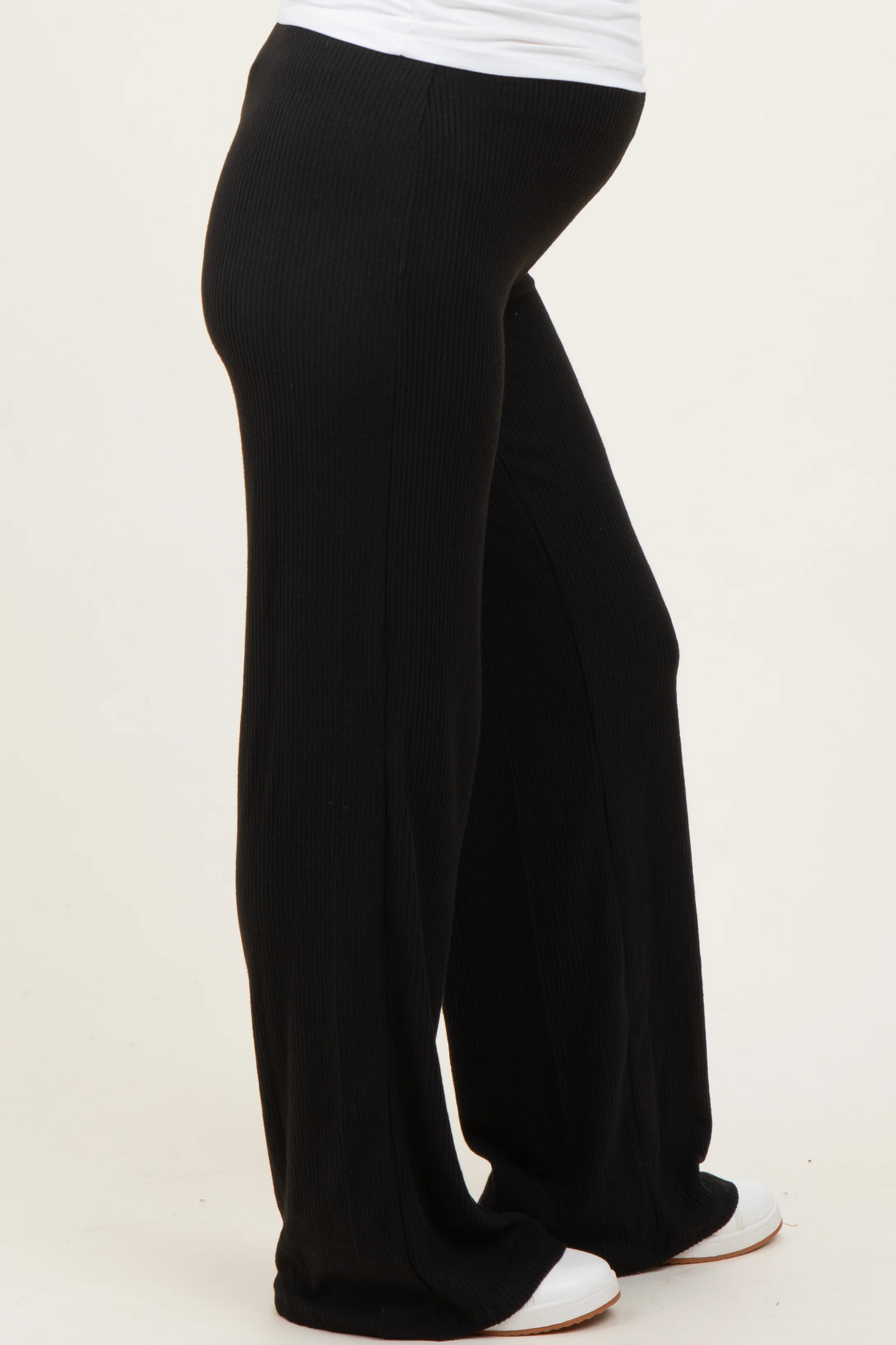 Black Brushed Knit Flare Leg Maternity Pants - Image 5